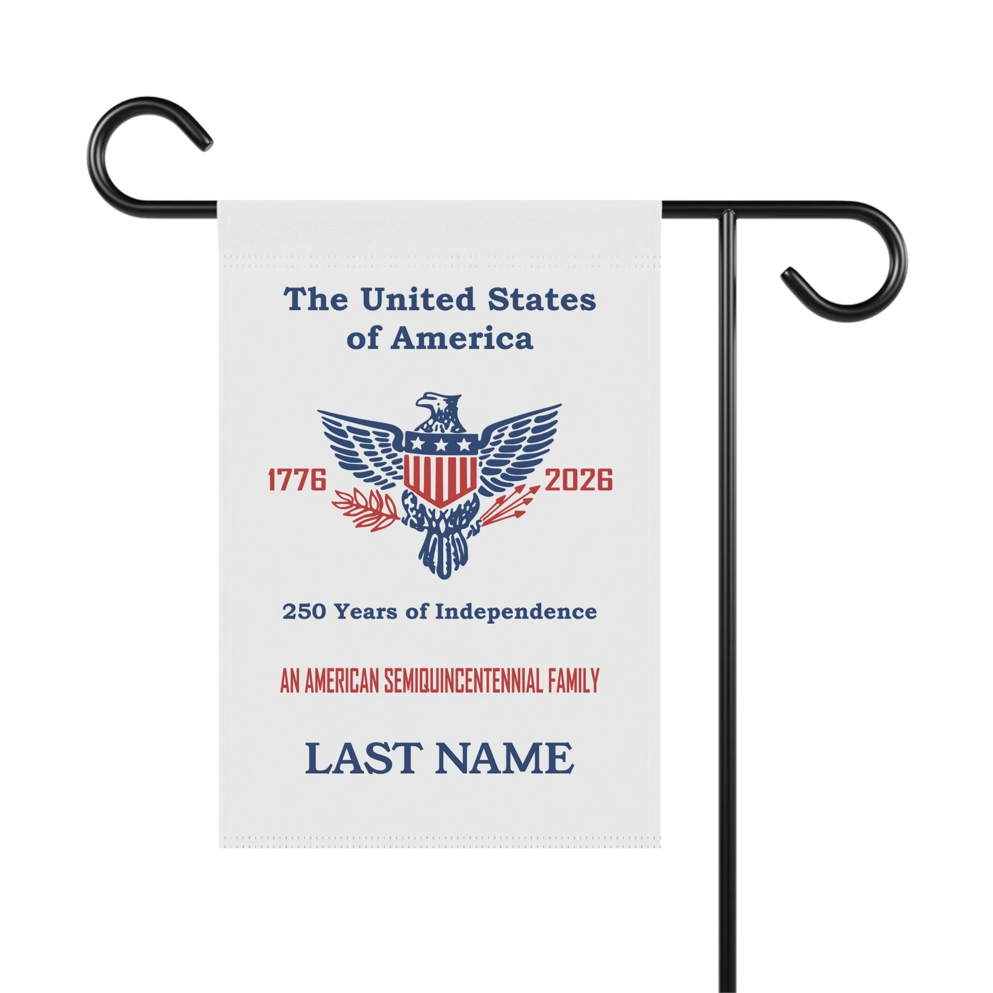 Keystone Carving Semiquincentennial design on a garden flag