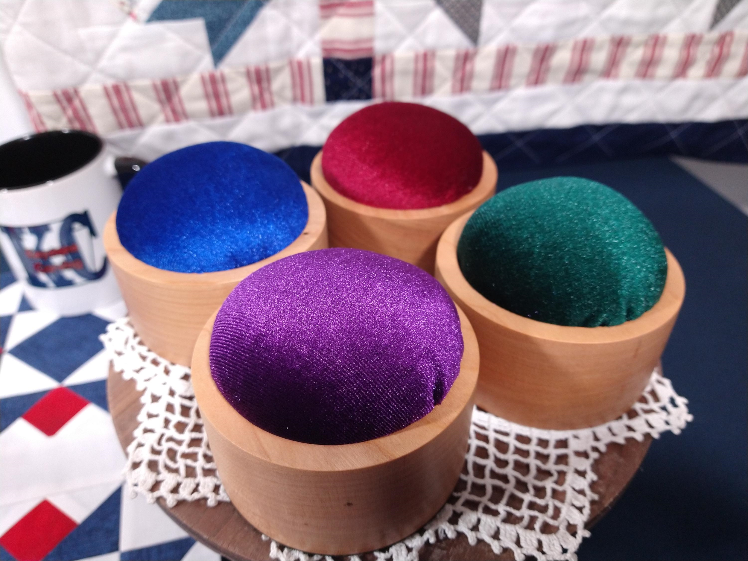 Handmade Pincushion - Cherry or Maple Hardwood - 4 Velvet Color Choices