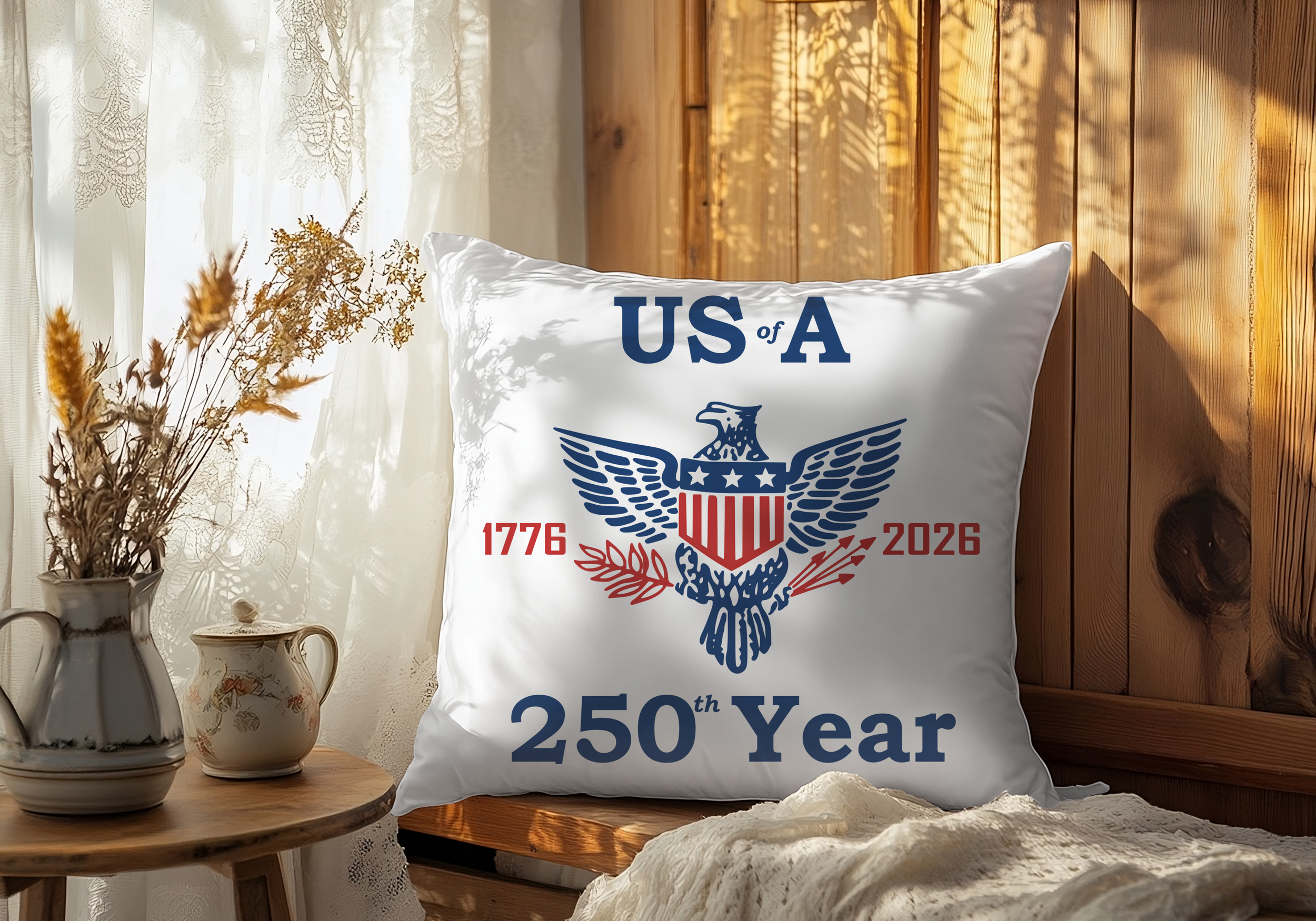 America 250th Anniversary outdoor pillow featuring an American eagle