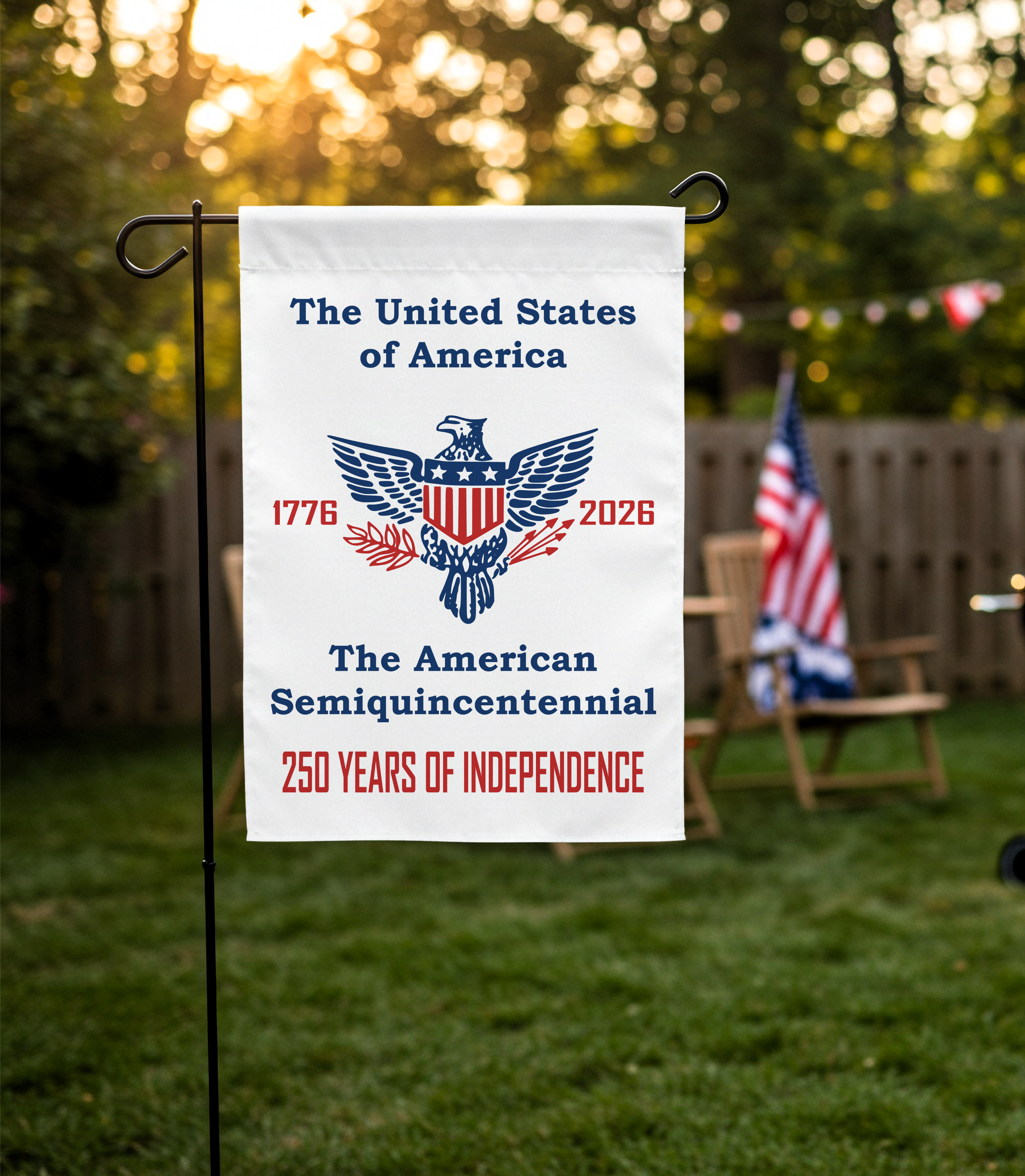 The American Semiquincentennial Garden Flag in White, Salute to Americas 250th - 2 Size Options, 1776 - 2026