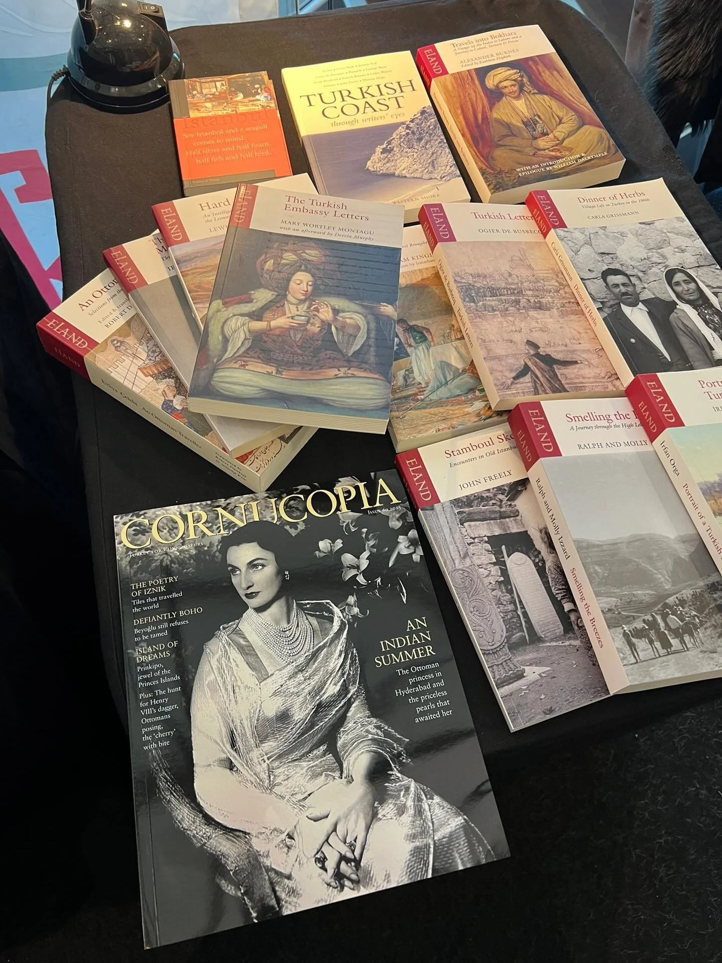 Selected Eland Turkish titles joining the CORNUCOPIA stand at Battersea Park, Decorative Antiques Winter Fair (late January) - upstairs among the carpets and antique textiles, with contributing editor, Thomas Roueche @cornucopiamagazine 

#cornucopia