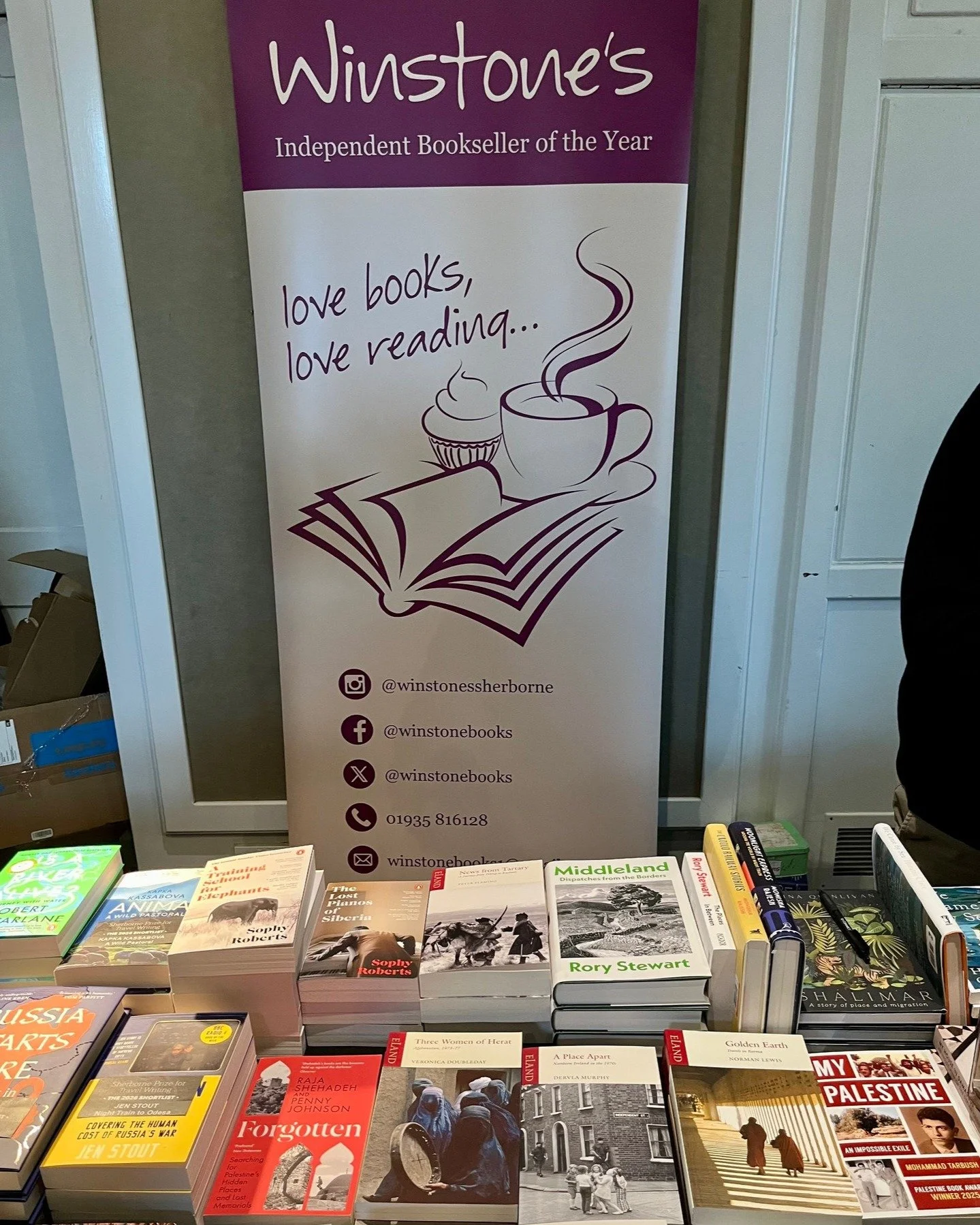Delighted to see Winstone's Bookshop @winstonessherborne doing a roaring trade at the Sherborne Travel Writing Festival @sherbornetravelwritingfestival this weekend (10-12 April) with a healthy selection of Eland titles. Highlights of the weekend inc