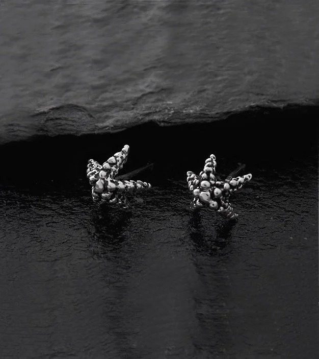 Small but mighty, handcrafted 925 silver starfish shaped and textured handcrafted studs, inspired by the ocean breeze and the sound of waves.