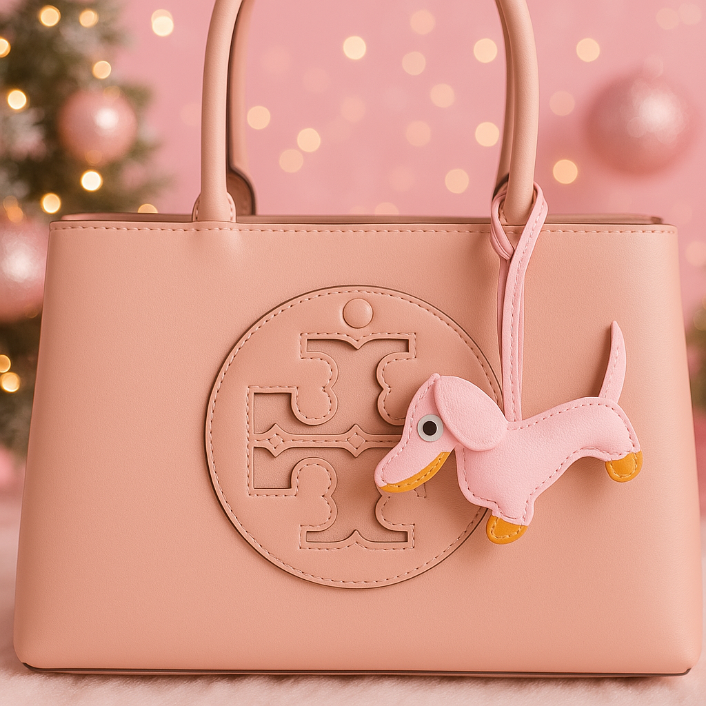 Festive Pink Handbag with Dachshund Charm.png