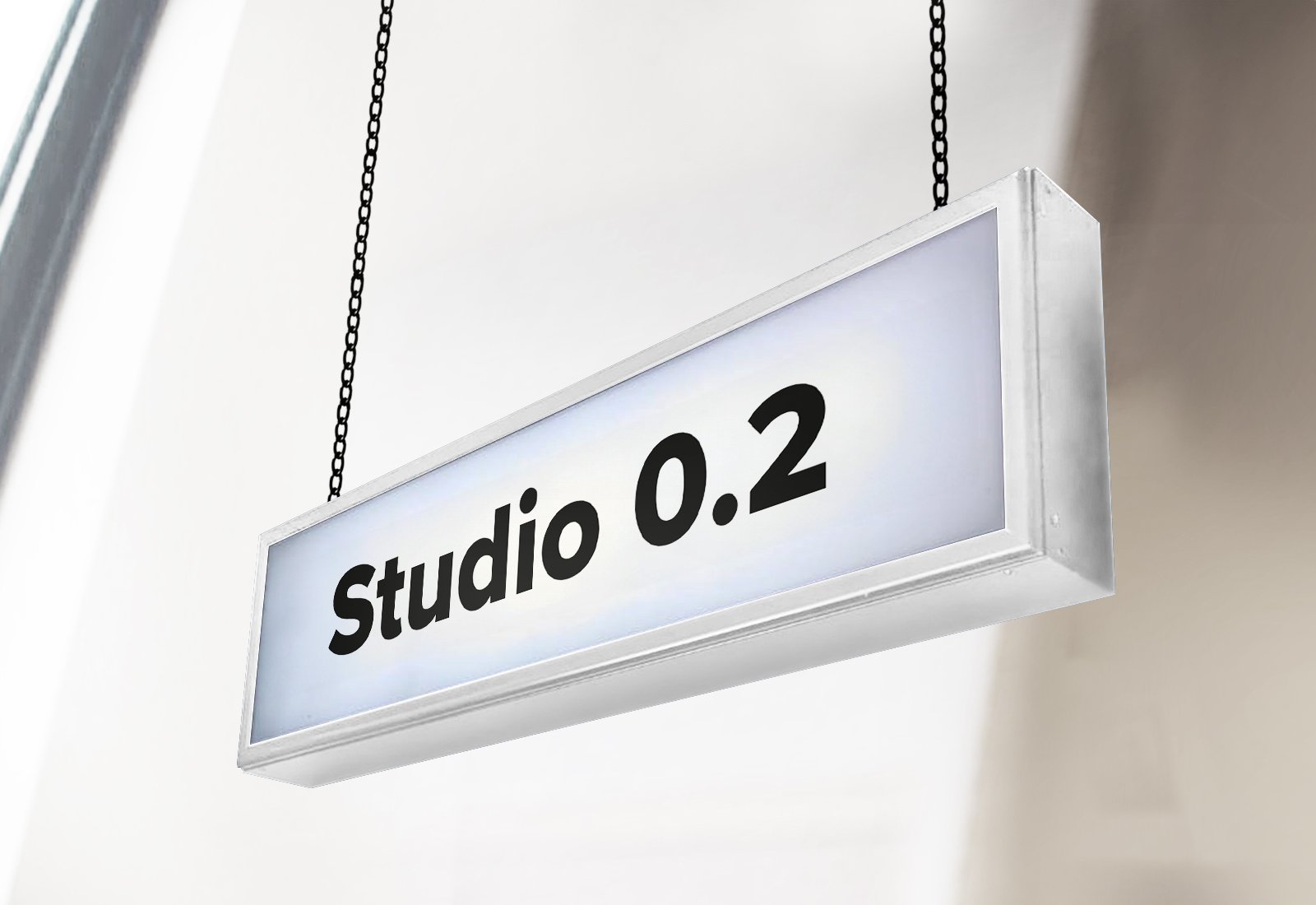 Ceiling Mounted Lightbox Sign with a white frame