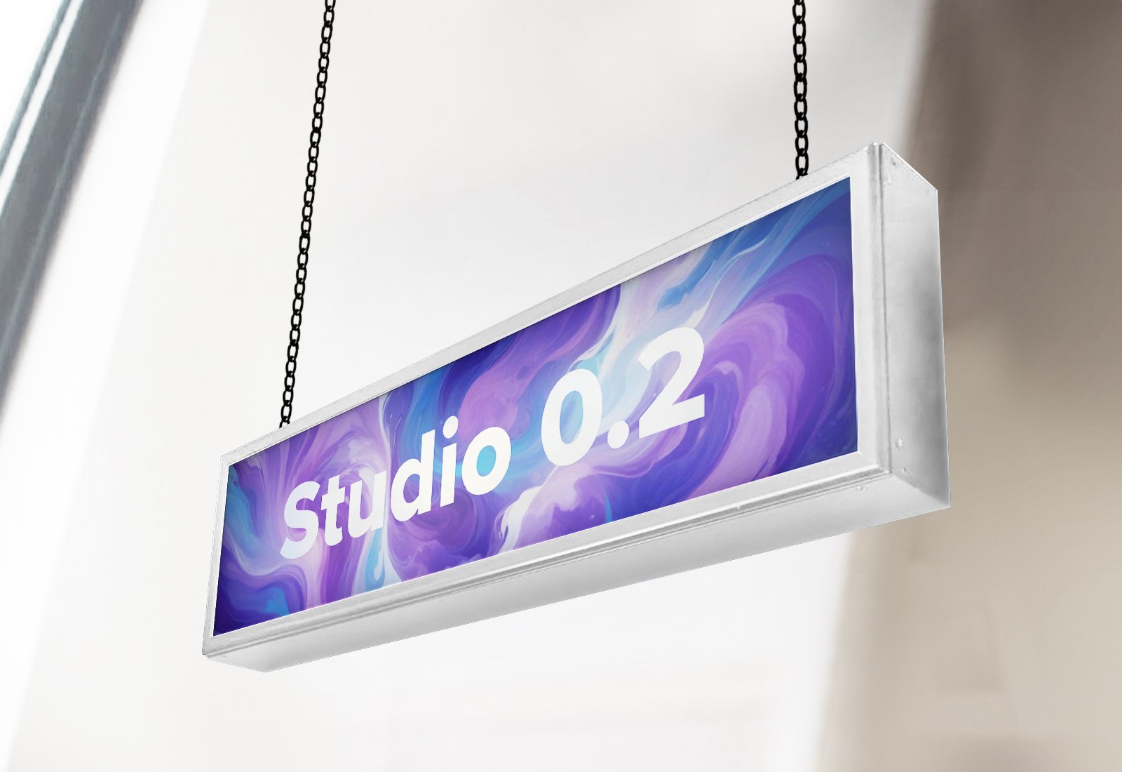 Ceiling Mounted Lightbox Sign with a white frame