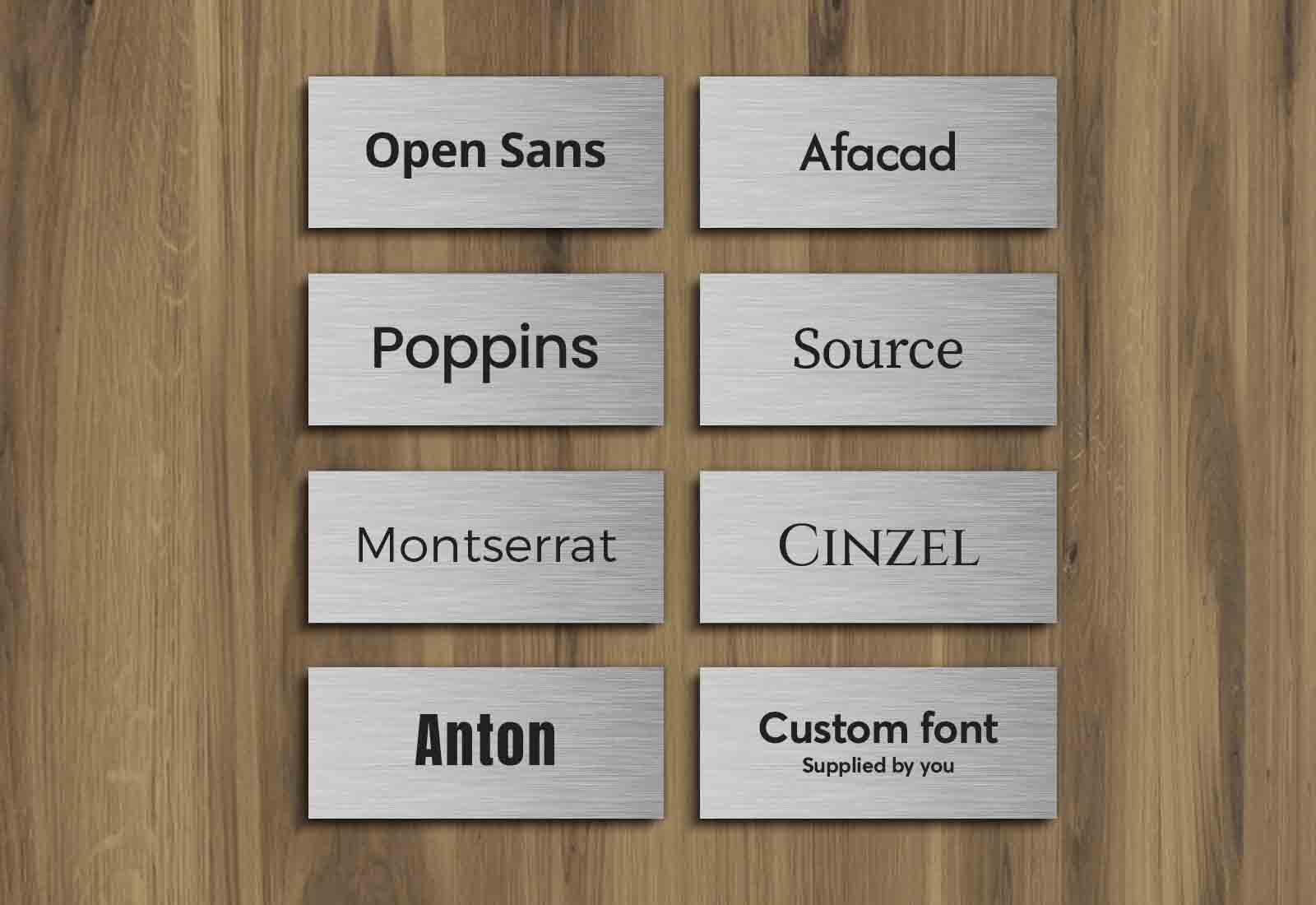 Brushed Aluminium Sign Font Options