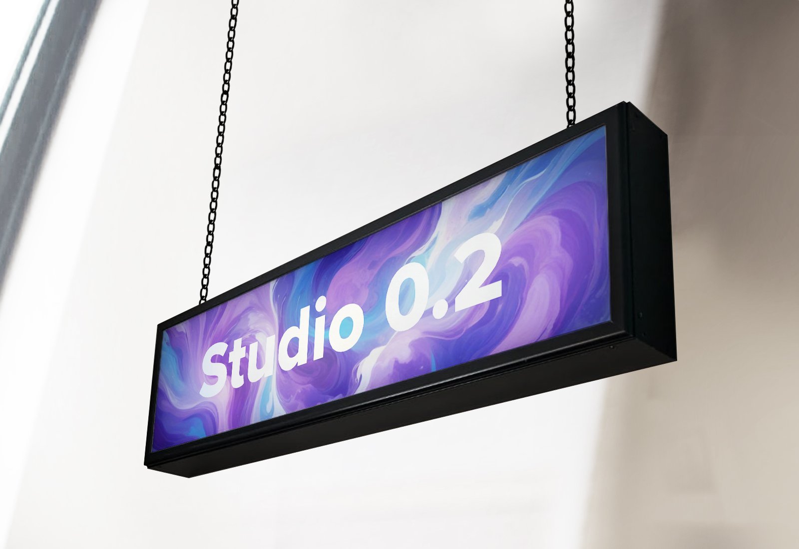 Ceiling Mounted Lightbox Sign with a Black frame