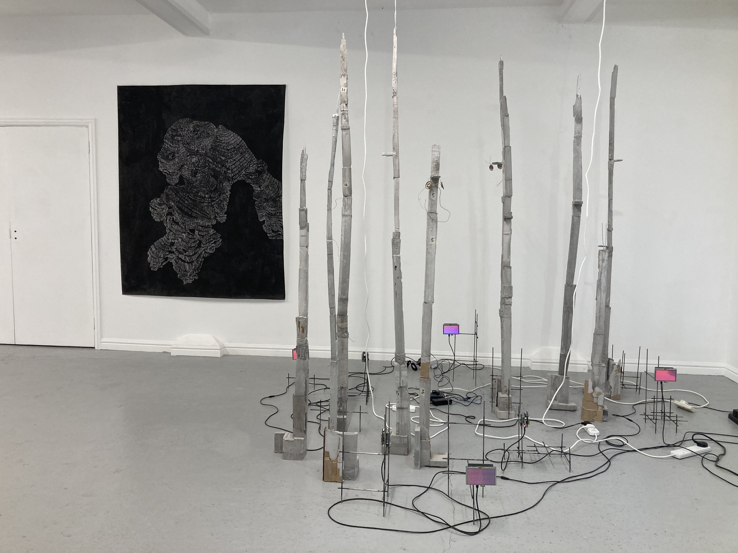 Installation view, Postcards From The Volcano, 2023, Thameside Gallery, London