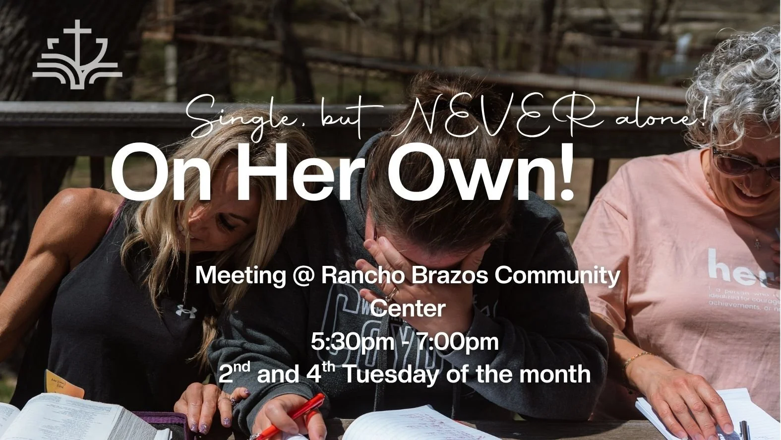 On Her Own meets on the 2nd and 4th Tuesday of each month, 5:30pm-7:00pm at the Rancho Brazos Community Center at 3701 Sundown Trail, Granbury, TX 76049.
This is a special time just for moms and their children to connect with a community of caring pe