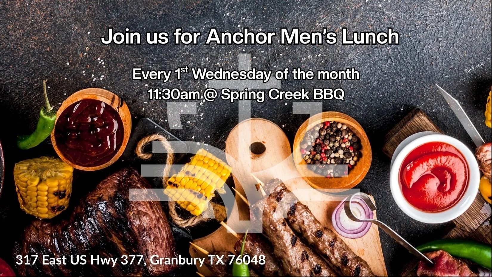 On the first Wednesday of the month Anchor Men's Lunch will meet at 11:30am @ Spring Creek BBQ for food and fellowship! 