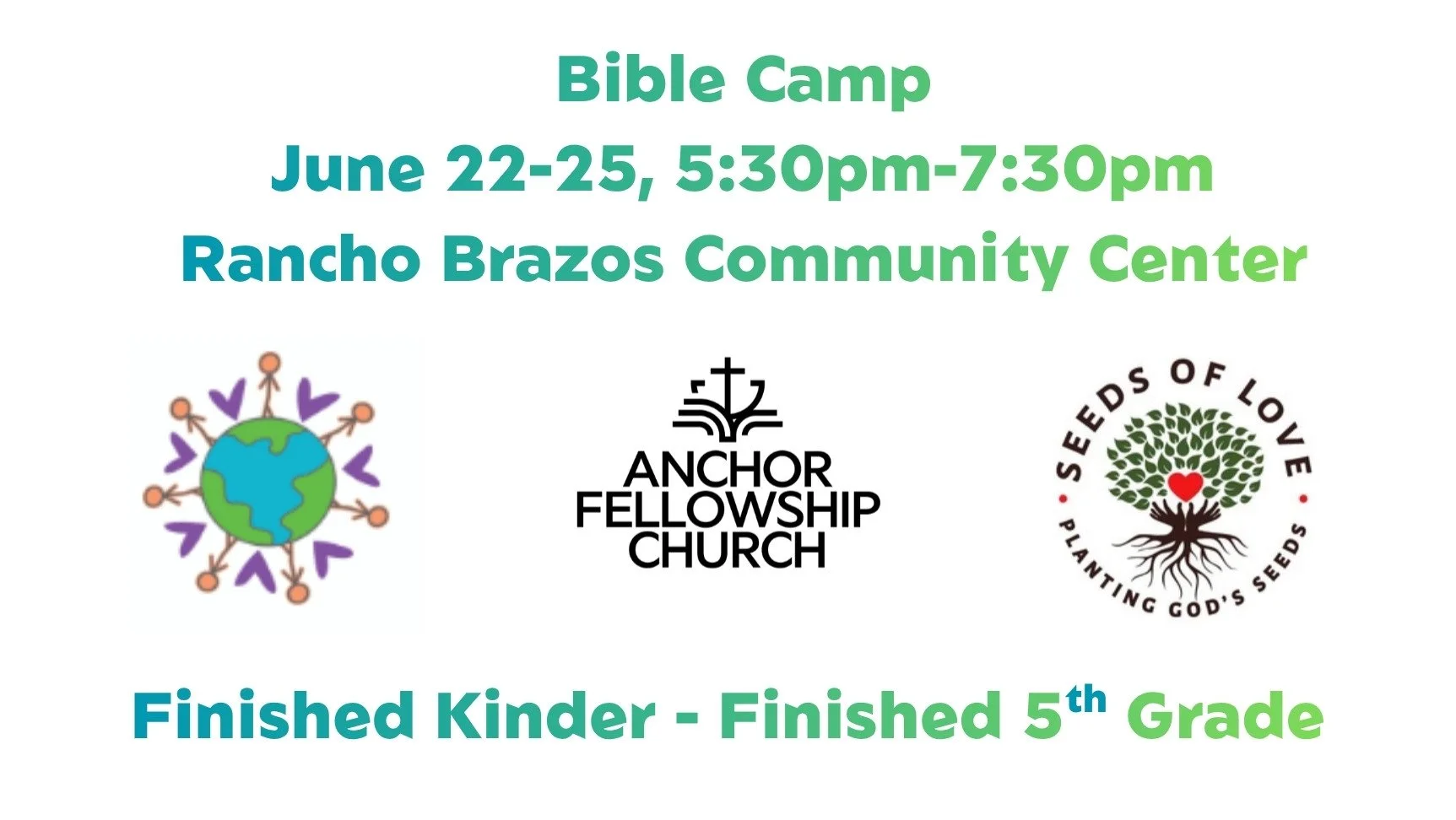 Join Anchor Kid's and Rancho Brazos for a week of fun and fellowship at Bible Camp! 