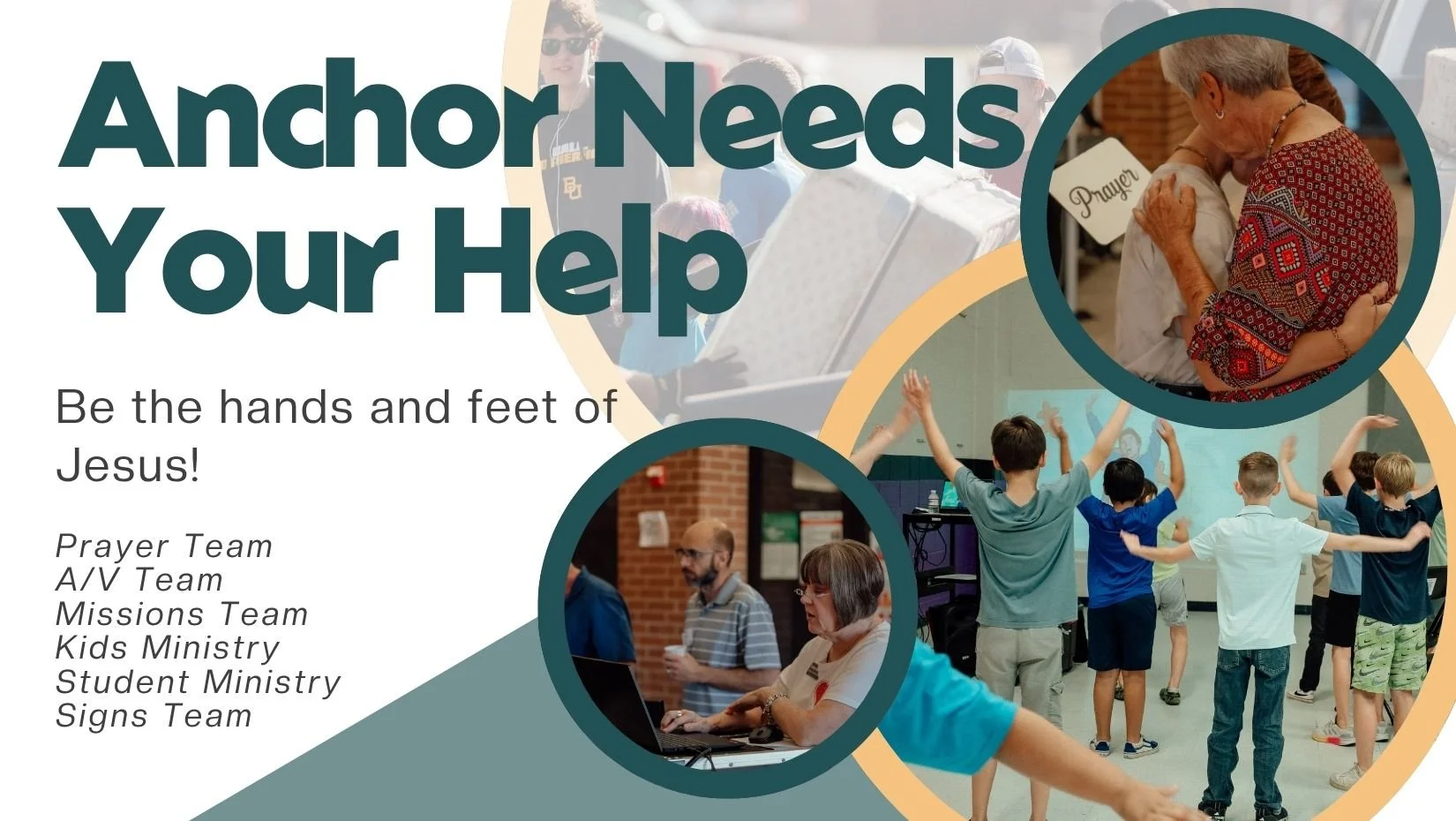 We thank you for wanting to be the hands and feet of Jesus. First and foremost, we ask for your prayers.
Secondly, we encourage you to join one of our exceptional ministry teams working for the good of the local
church, missions, and ministries. Clic