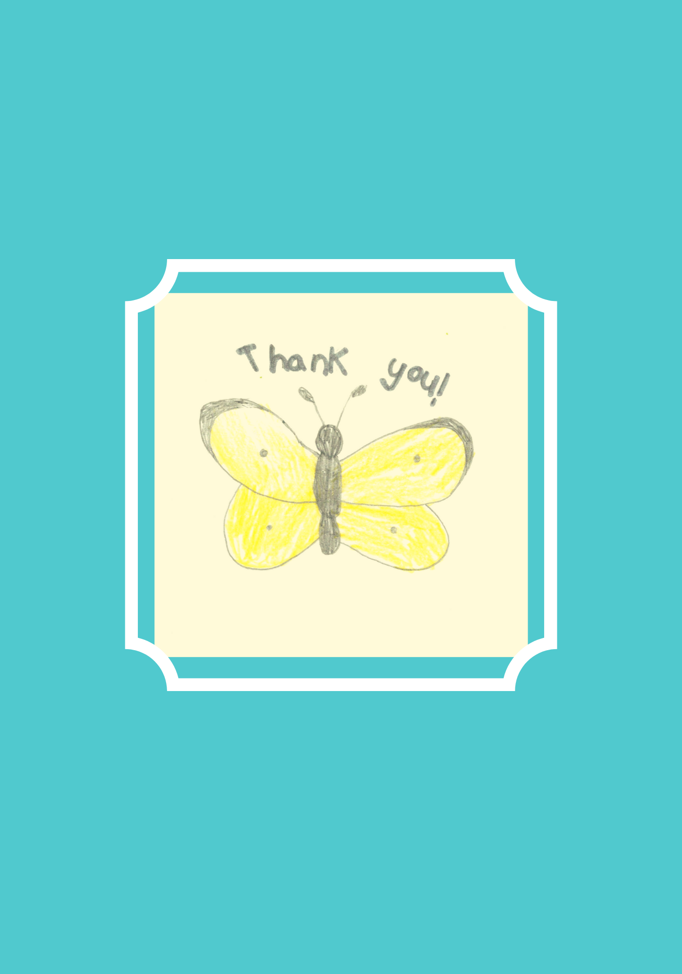 Butterfly "Thank You" Note Card in Teal
