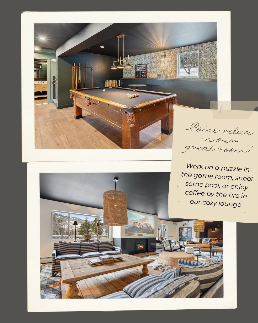 Come unwind in our great room!

🎱Billiards
🎸Guitar
🛋️Cozy seating
🎲Game room
🪵Fireplace
🏔️Mountain views
🥤Complimentary snacks &amp; drinks

Whether you're a hotel guest or planning your next event with us, our great room is the place to be!

