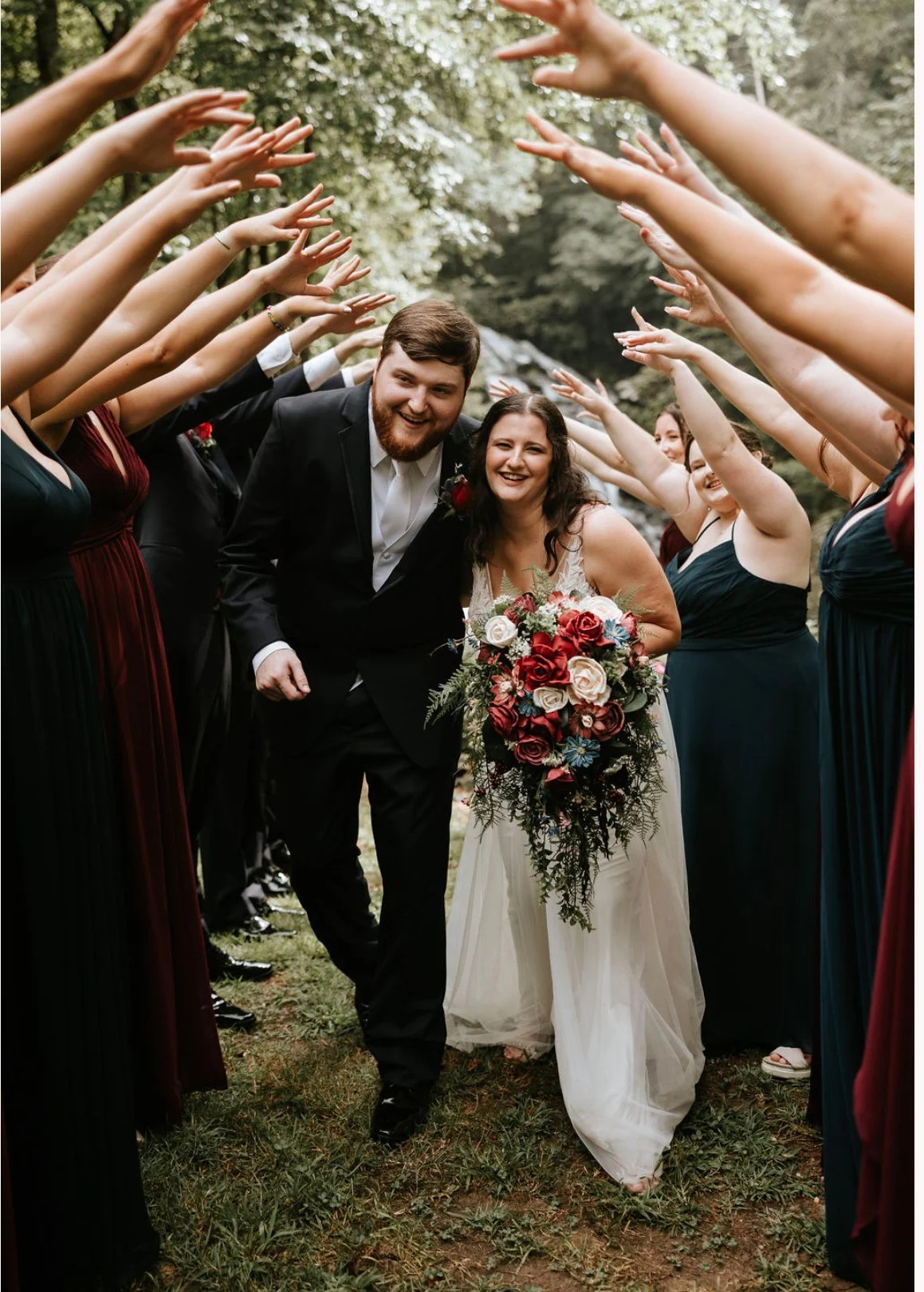Mountain wedding cascade bouquet from florist in Cashiers, NC