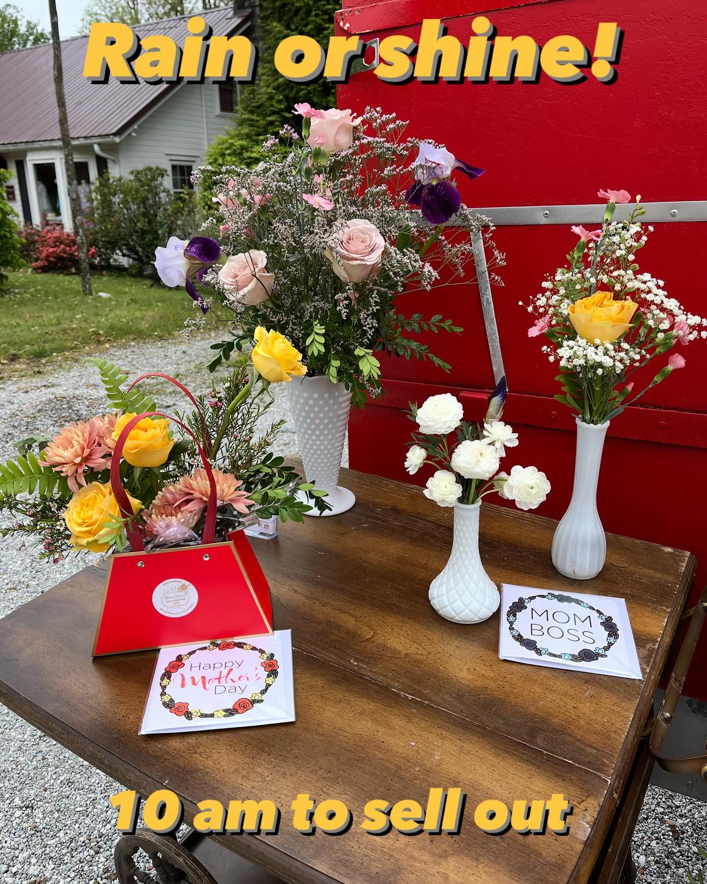 We have added to our stock and have sweet treats available today at the flower truck- rain or shine! Celebrate the moms in your life with flowers and baked goods and warm coffee and chai from @goldenhourbakery_ and @crossroadscustard . We have large