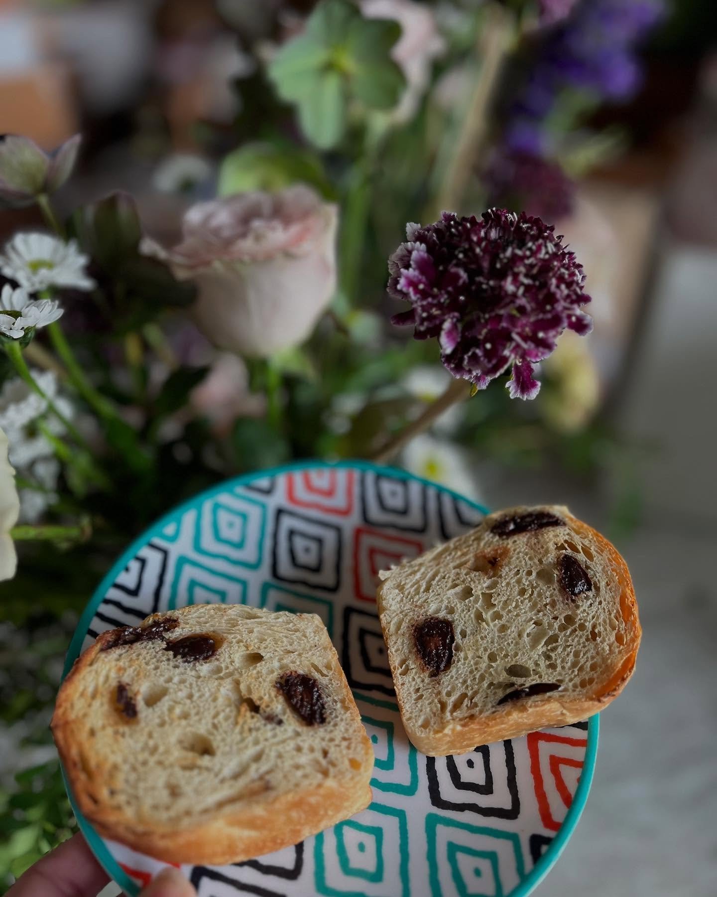 I’m enjoying a delicious toasted biscont from @goldenhourbakery_ this rainy morning- c’est bon! #cashiersbusiness #artisanbakery #artisanflorist #cashiersflorist #rainymorning