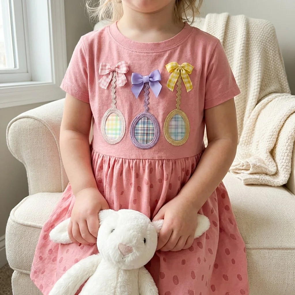 Girls Fine Jersey Cotton Easter Dress with Applique