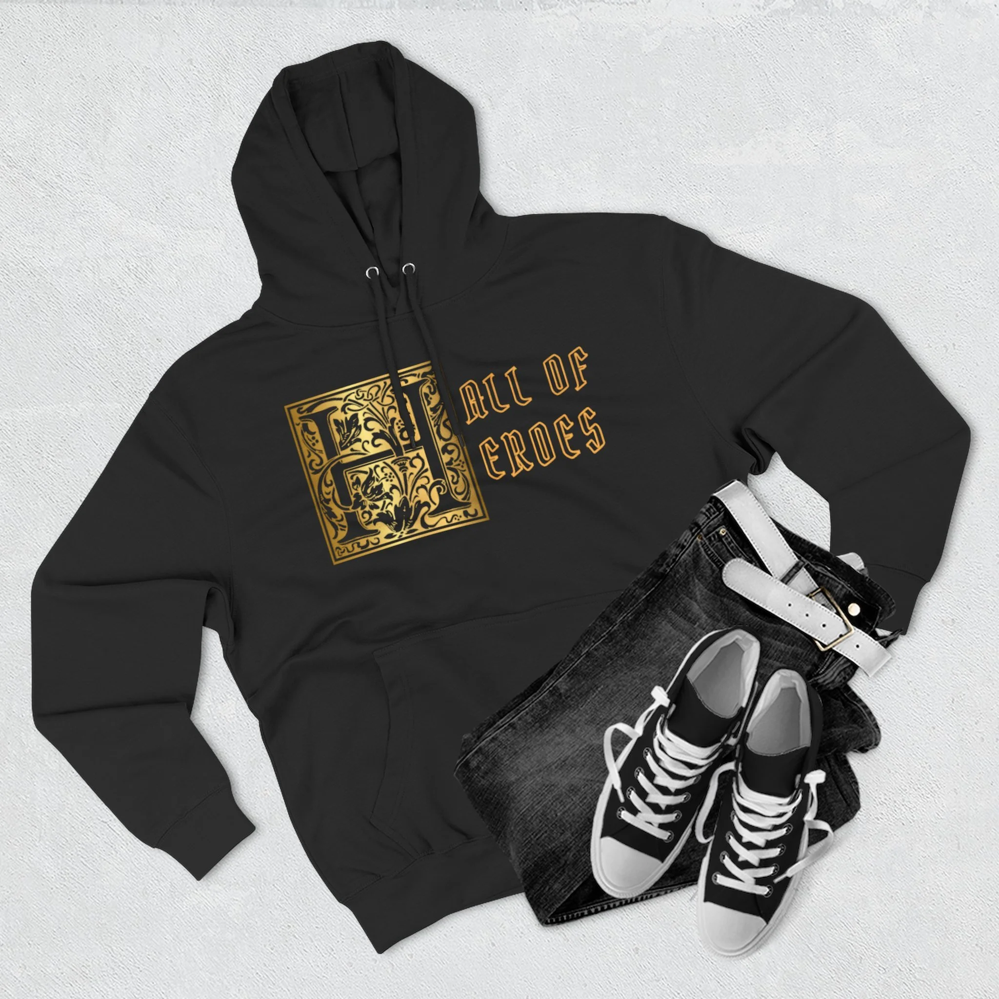 Cozy Three-Panel Fleece Hoodie with 'Hall of Heroes' Design