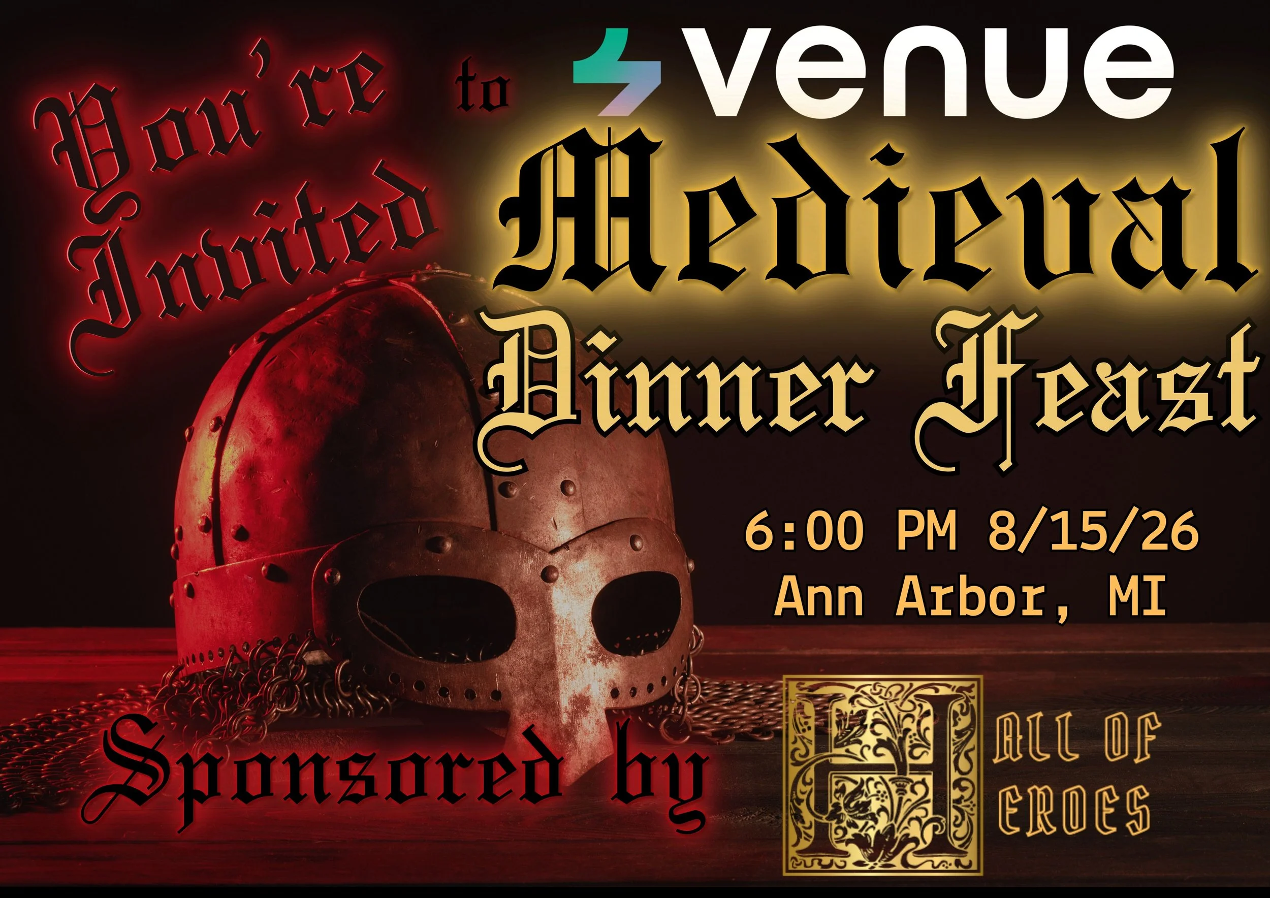 Medieval Dinner Feast By Venue By 4M Sponsored by Hall of Heroes