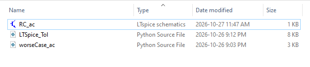Folder with the LTSpice schematic, LTSpice_Tol.py and the example python script that will run a worse case AC analysis.