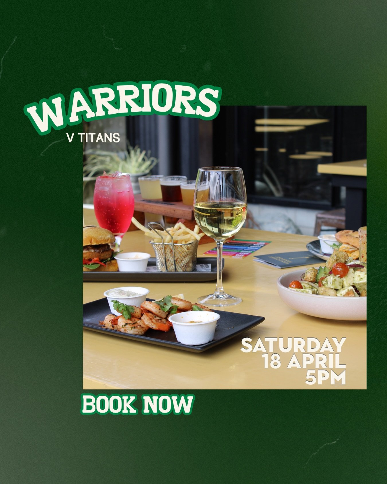🏉 Warriors game at ours this Saturday! 

We love supporting local, so come down and catch the NZ Warriors take on the Titans with us this Saturday 18 April at 5pm &mdash; streaming live on our bar screens!

Can&rsquo;t make it this weekend? No worri
