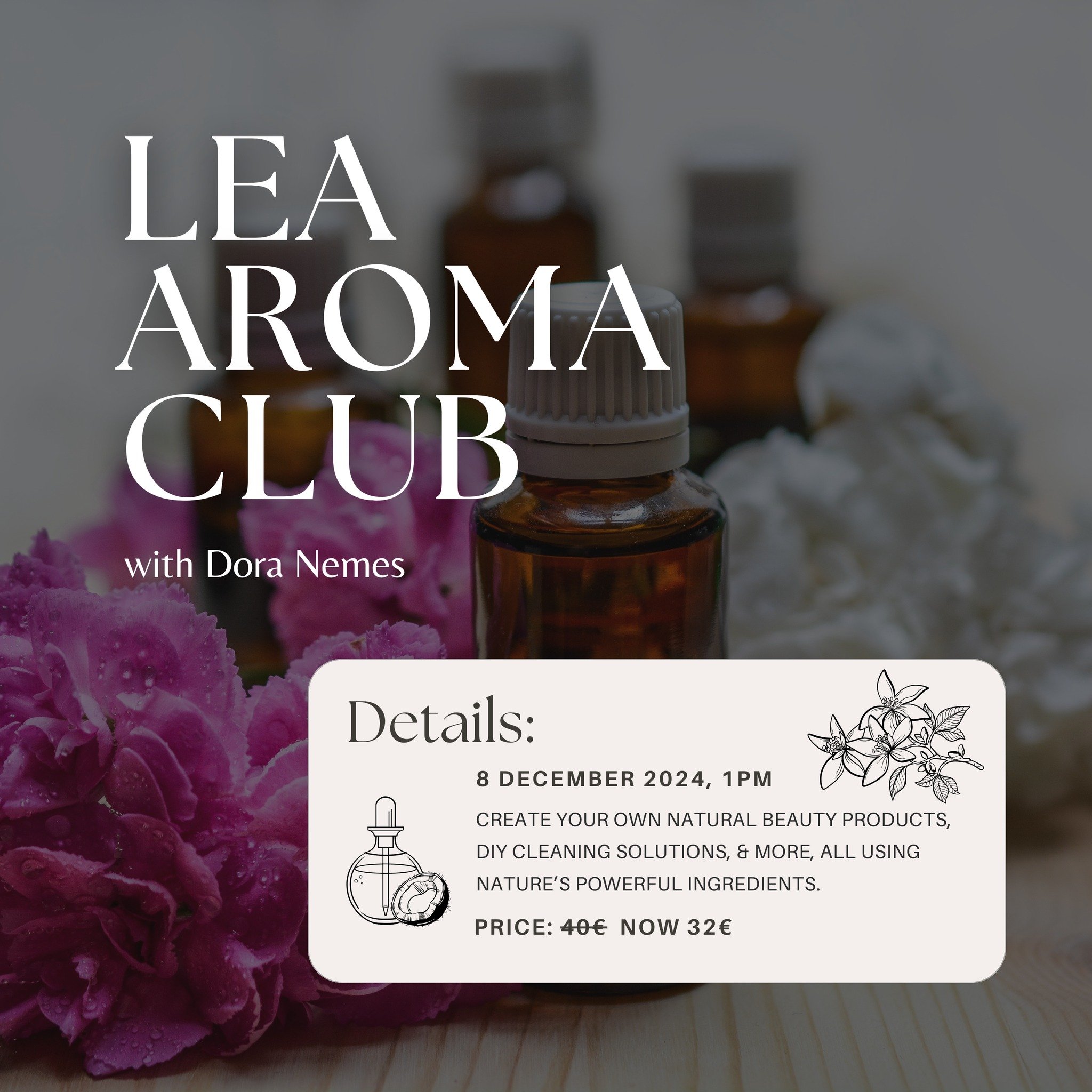 🌸 Attention Women in Paphos! 🌸
✨ 20% OFF – First Session Only! ✨
Join our Aroma Club on December 8th and explore the power of essential oils at a special discounted price!
Discover how they can enhance your well-being while creating natural