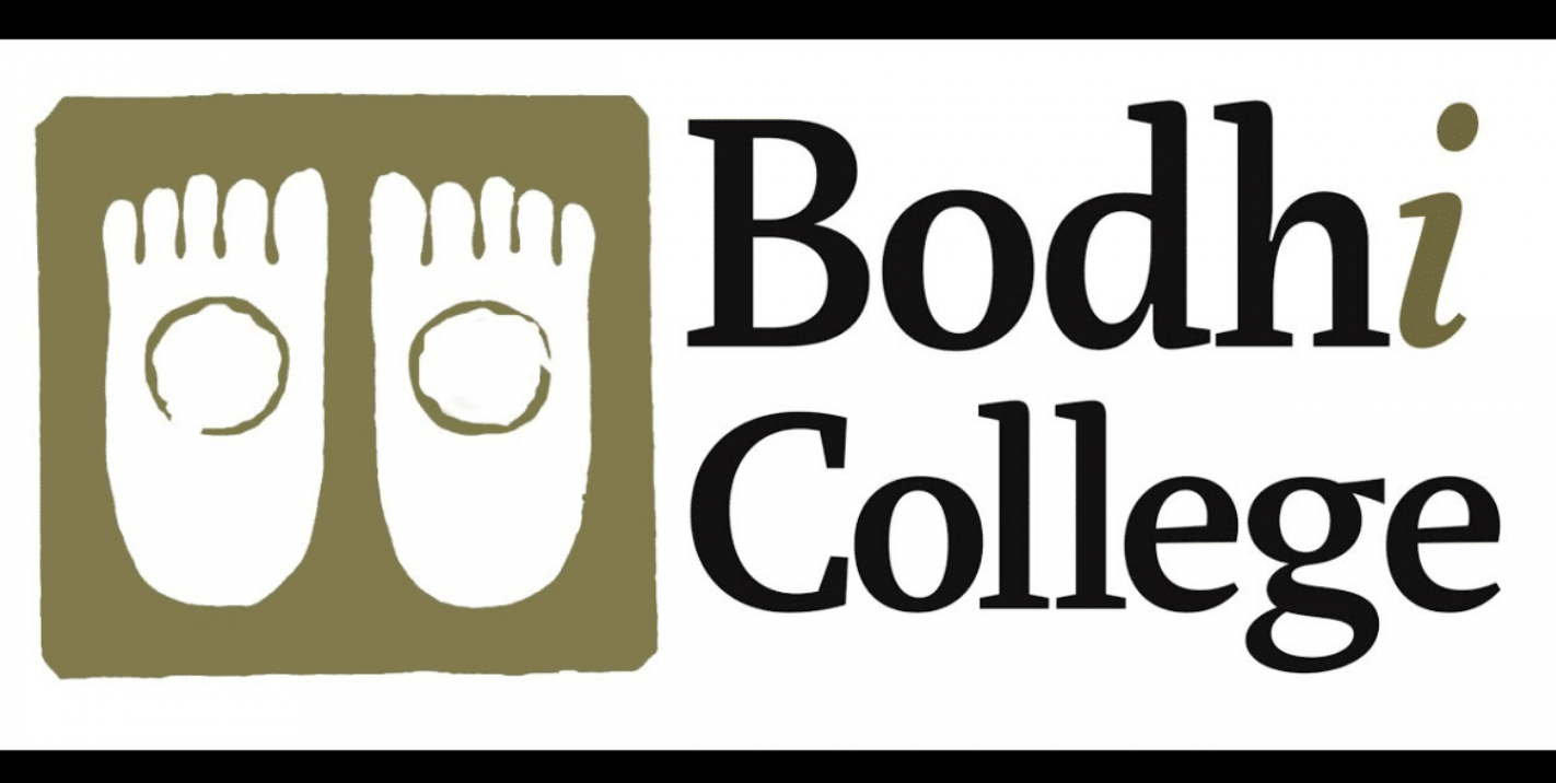 Logo of Bodhi College with an illustration of a pair of shoes and the college name in black and gold text.