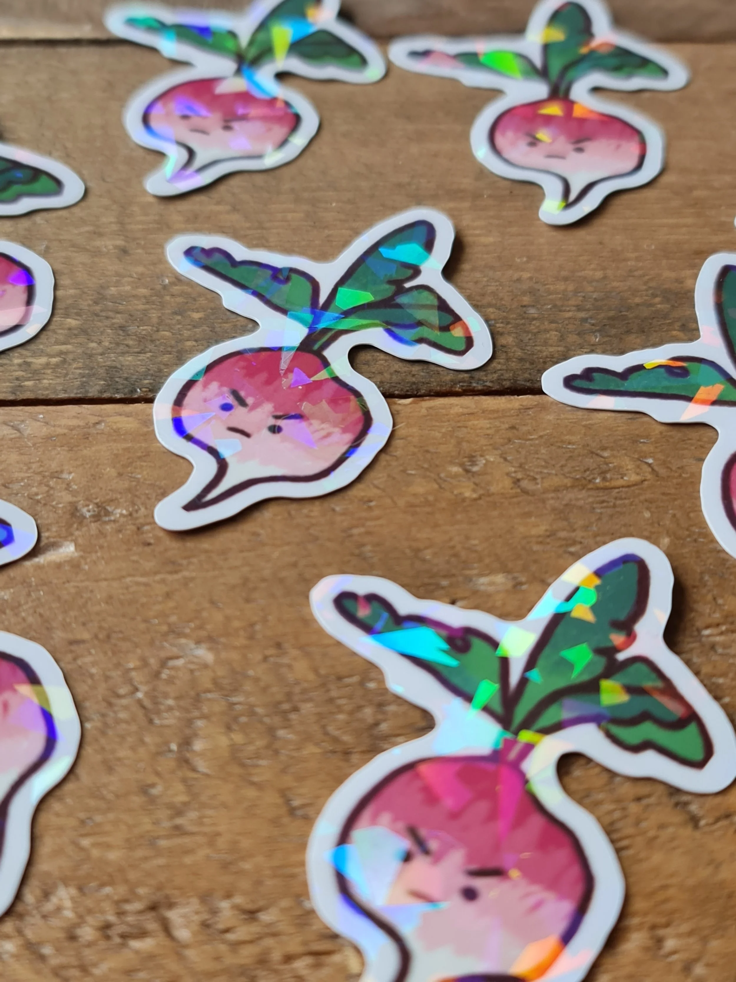 Angry Radish Broken Glass Holographic Sticker