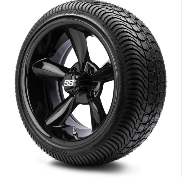 MODZ 14" Godfather Glossy Black Wheels and Street Tires Combo