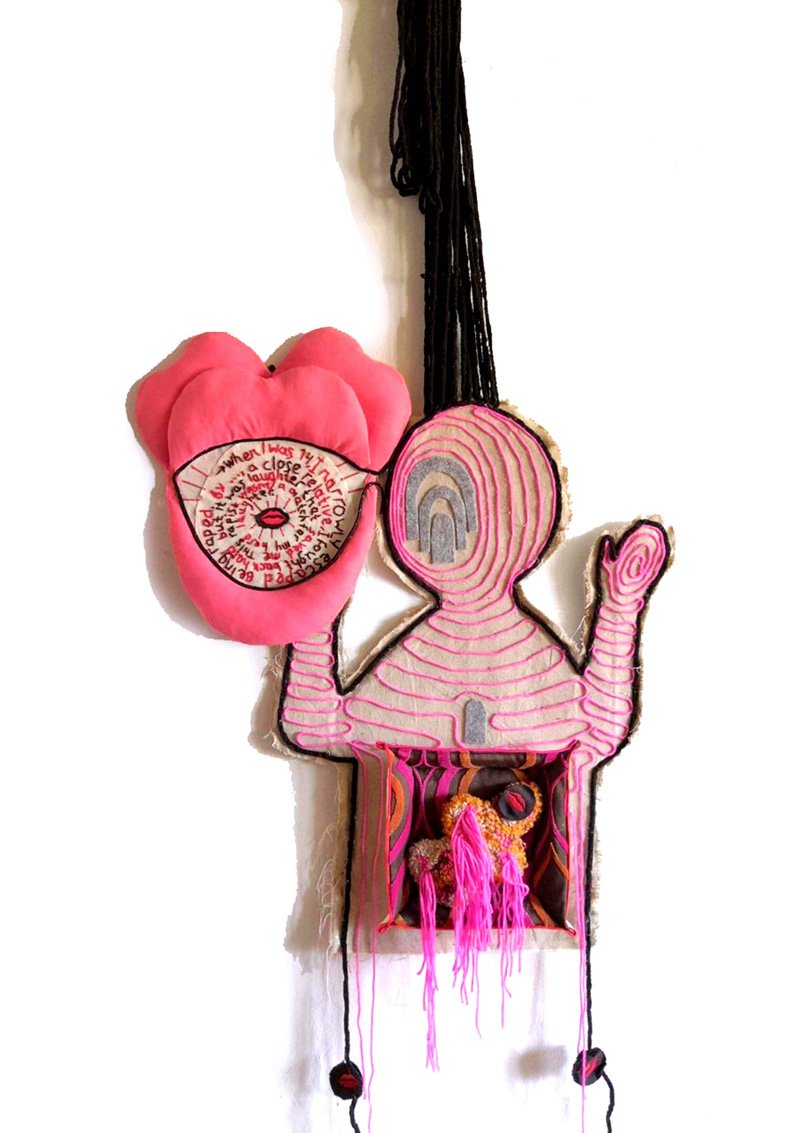  Marianna O'Reilly 
 THE TRIUMPH OF LAUGHTER
  Recycled fabric, embroidery, wool 
 2022
 60x90cm