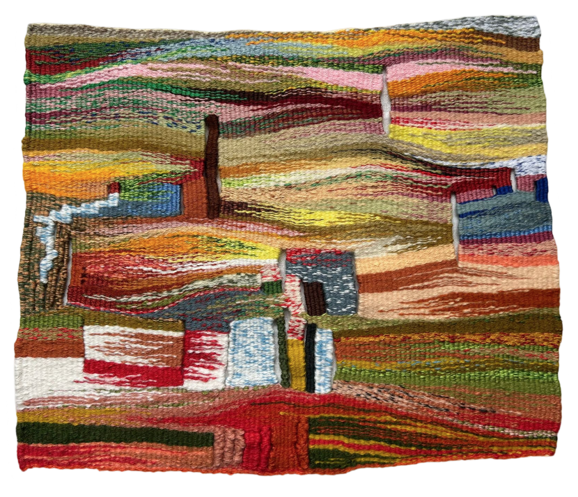  Anastasiia Stefaniuk 
 MY BAUHAUS
 2024
 40 x 46 cm
 Handwoven tapestry
 Mixed yarns