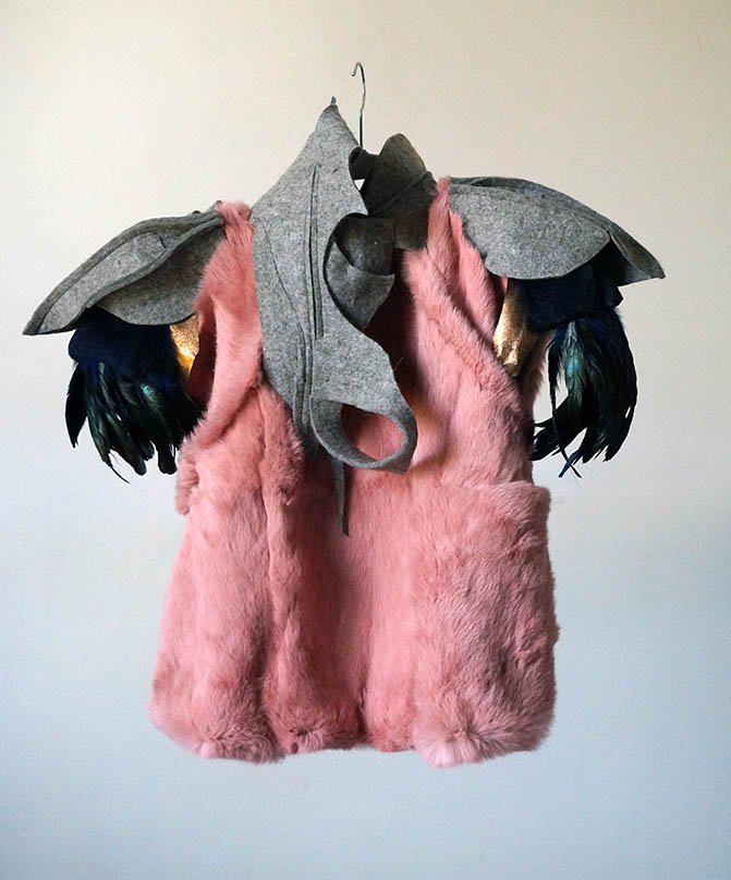  Hélène Picard 
 SOFT ARMOUR
 2014
 felt, feathers, leather, fur
 height : 54 cm