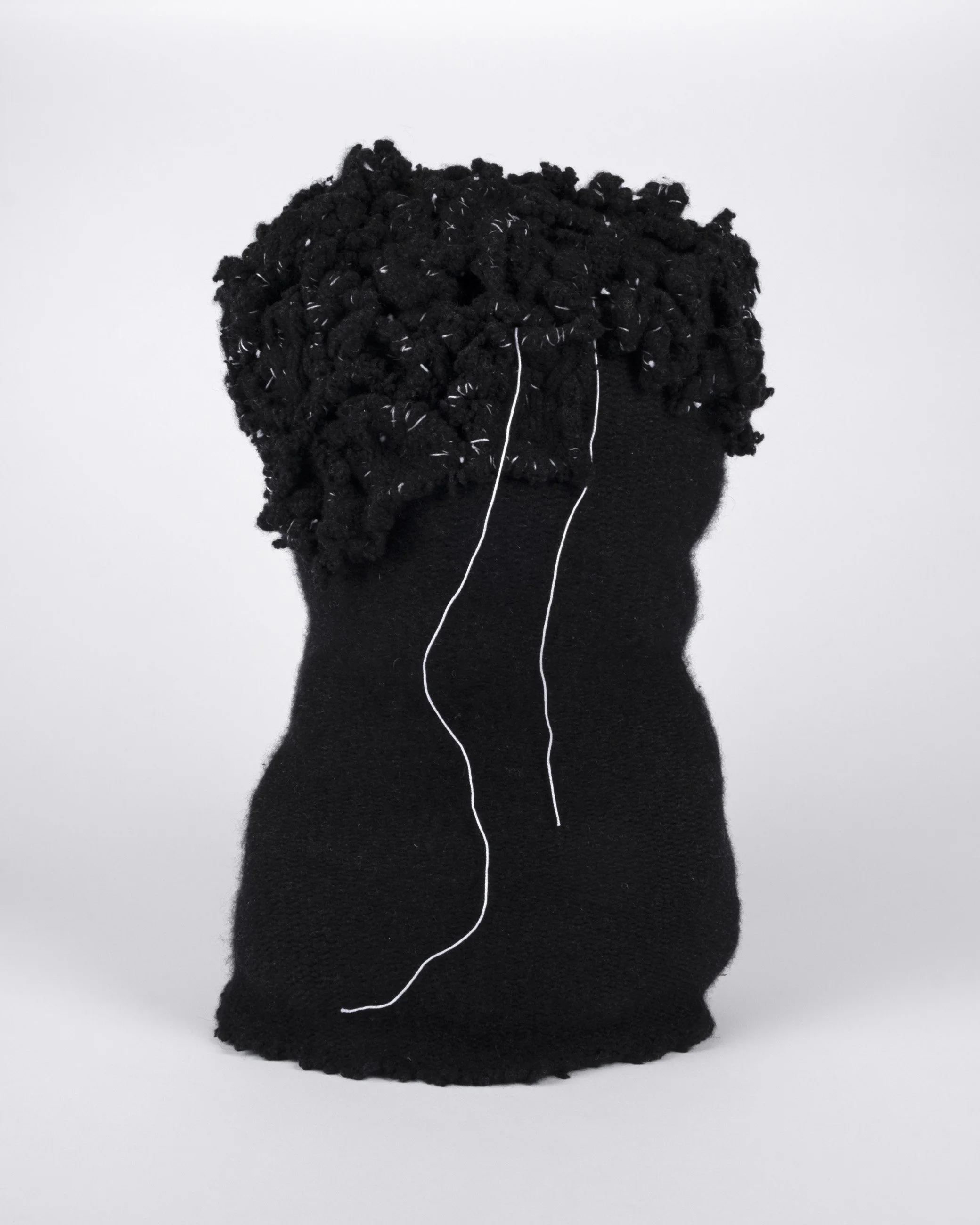  Kristina de Coninck 
 Composed
 Wire-framed sculpture, with
fragments of a vintage cachemire
sweater and cotton threads
 45 × 28 × 25 cm
 2022