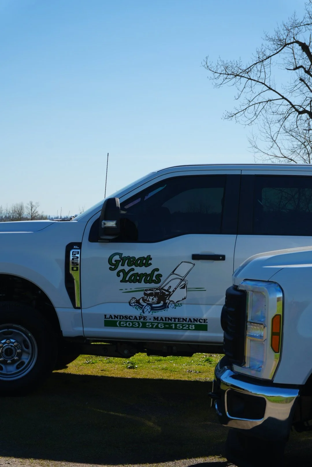 closeup of new white truck fleet vehicle with custom sticker with business logo and information salem oregon wraps best wraps in salem oregon independence oregon area 