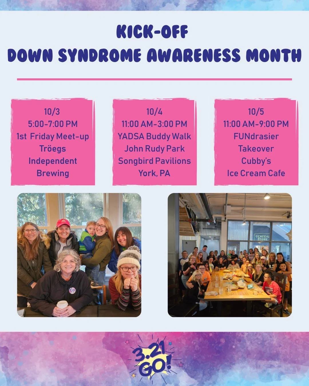 We can't wait to see YOU this weekend to kick-off Down Syndrome Awareness Month 💙 💛 

FRIDAY - Meet us @troegs_hershey from 5:00-7:00 PM for our First Friday Meet-up. We will be at the tables inside to the left. This is a time to meet members of ou
