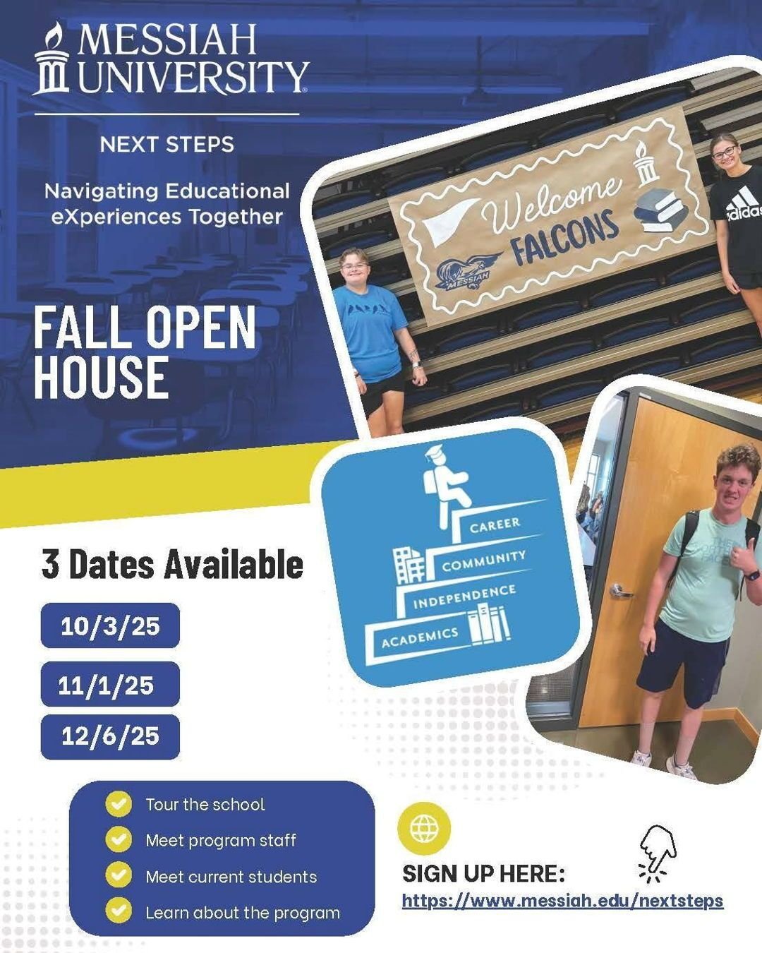 Join @messiah_univ NEXT Steps Program for one of their Fall Open Houses - November 1st or December 6th. The NEXT Steps program is an innovative, 2-year, fully residential university certificate program designed for students aged 18-26 with intellectu