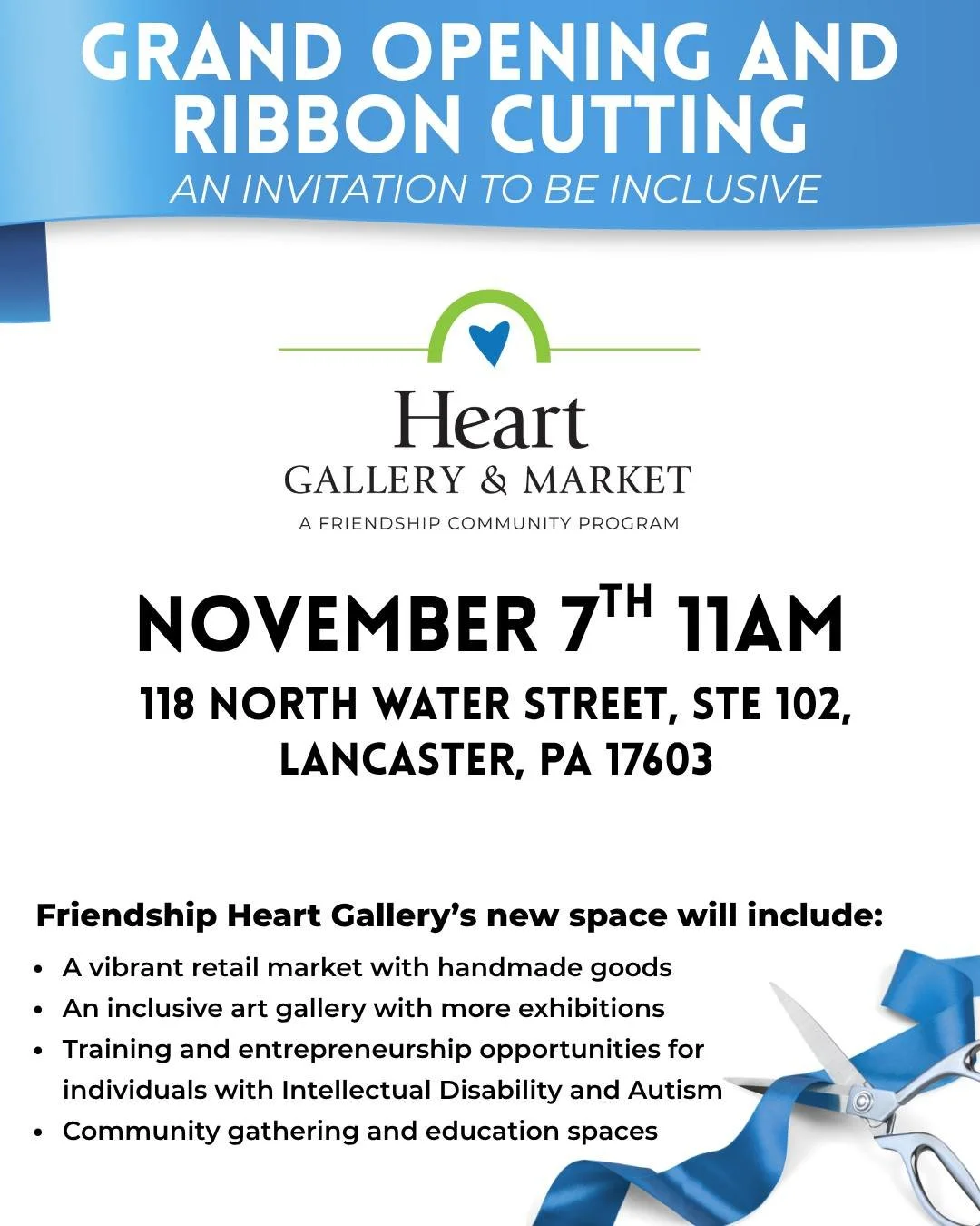 Join the @friendshipheartgallery as they celebrate the official Ribbon Cutting of the Heart Gallery &amp; Market &mdash; a space dedicated to inclusion, creativity, community, and connection!

📅 Friday, November 7th, 2025
🕓 11:00 AM
📍 Heart Galler