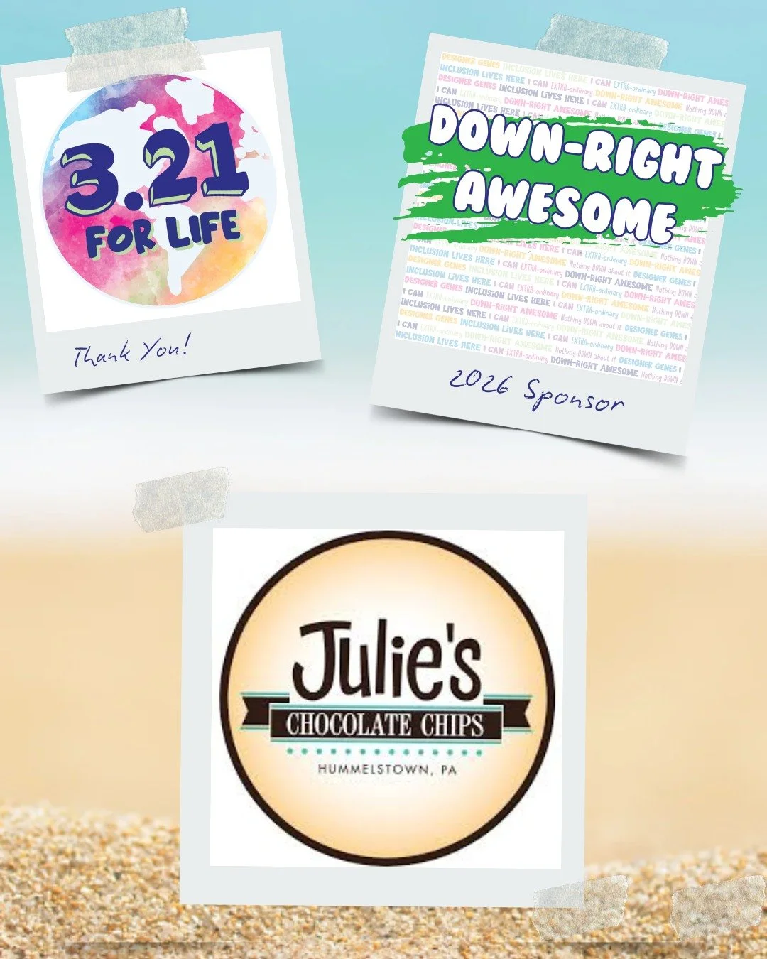 Thank you for being a DOWN-RIGHT AWESOME sponsor for our 5th Annual 3.21 FOR LIFE World Down Syndrome Day Beach Bash 🏖️ 🎉

Julie's Chocolate Chips 

💙 💛