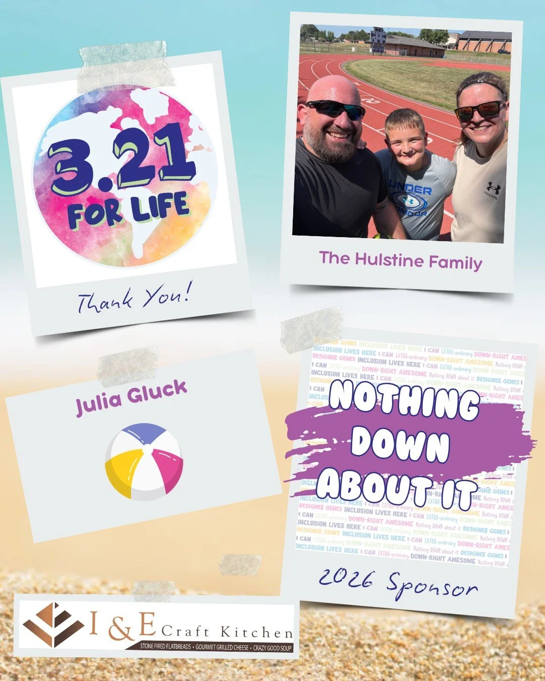 Thank you for being a NOTHING DOWN ABOUT IT sponsor for our 5th Annual 3.21 FOR LIFE World Down Syndrome Day Beach Bash 🏖️ 🎉

The Hulstine Family 
Julia Gluck 
I&amp;E Craft Kitchen 
Ensley Bardine 
The Clever Fox Classroom 
Inner Gain 

💙 💛