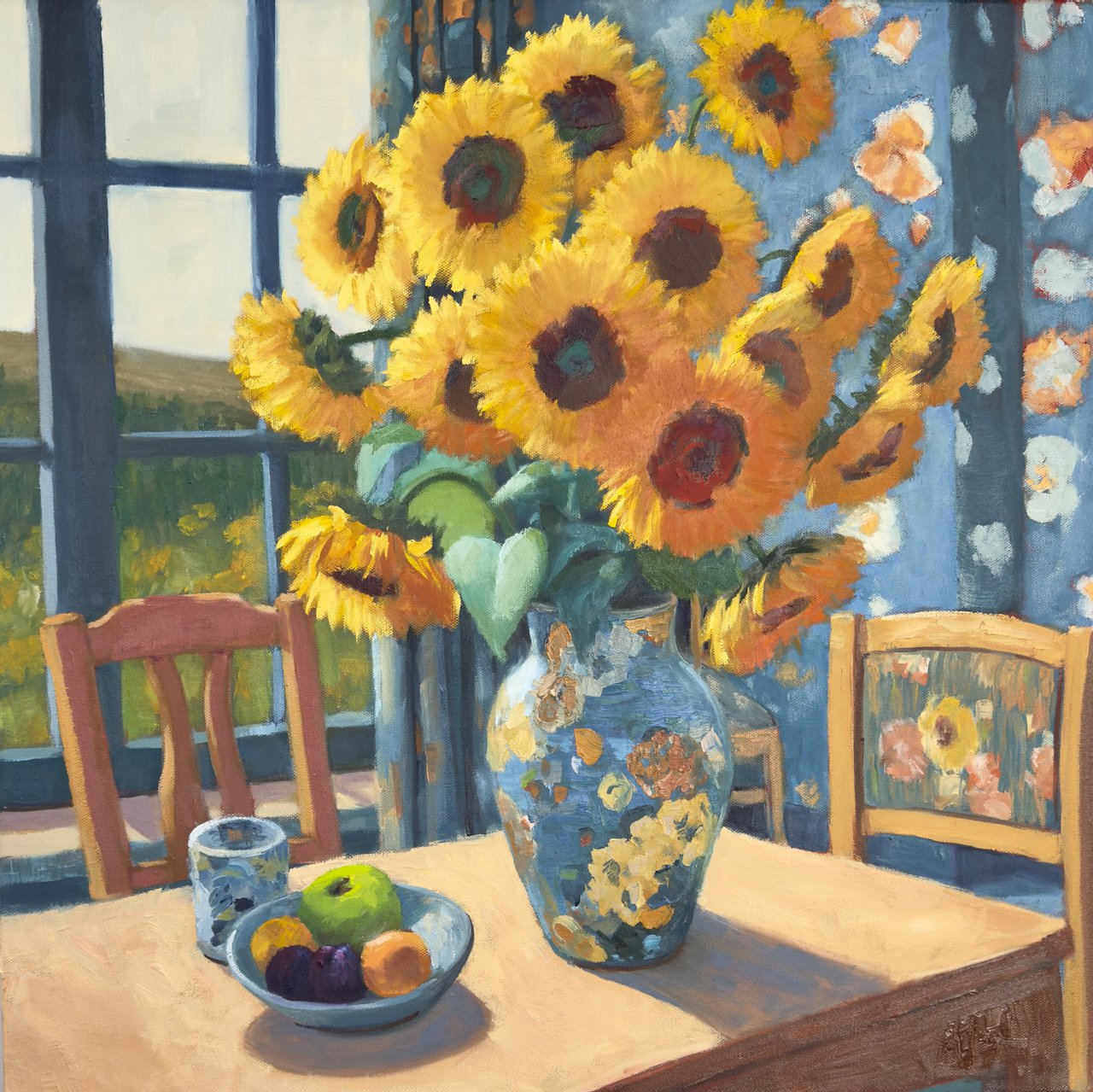Sunflowers in a Blue Room