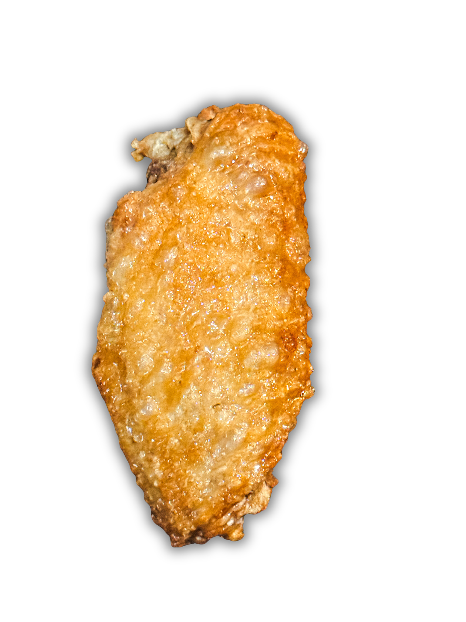 Golden crispy confit chicken wing prepared using a traditional confit cooking method at Tommy's Pizza Shoppe in Guam.