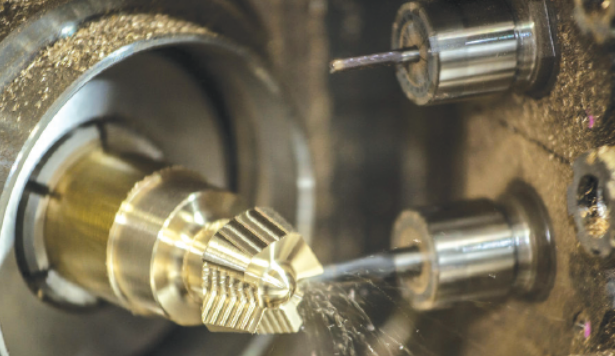 Close-up of a CNC machine performing precision milling on a metal workpiece.