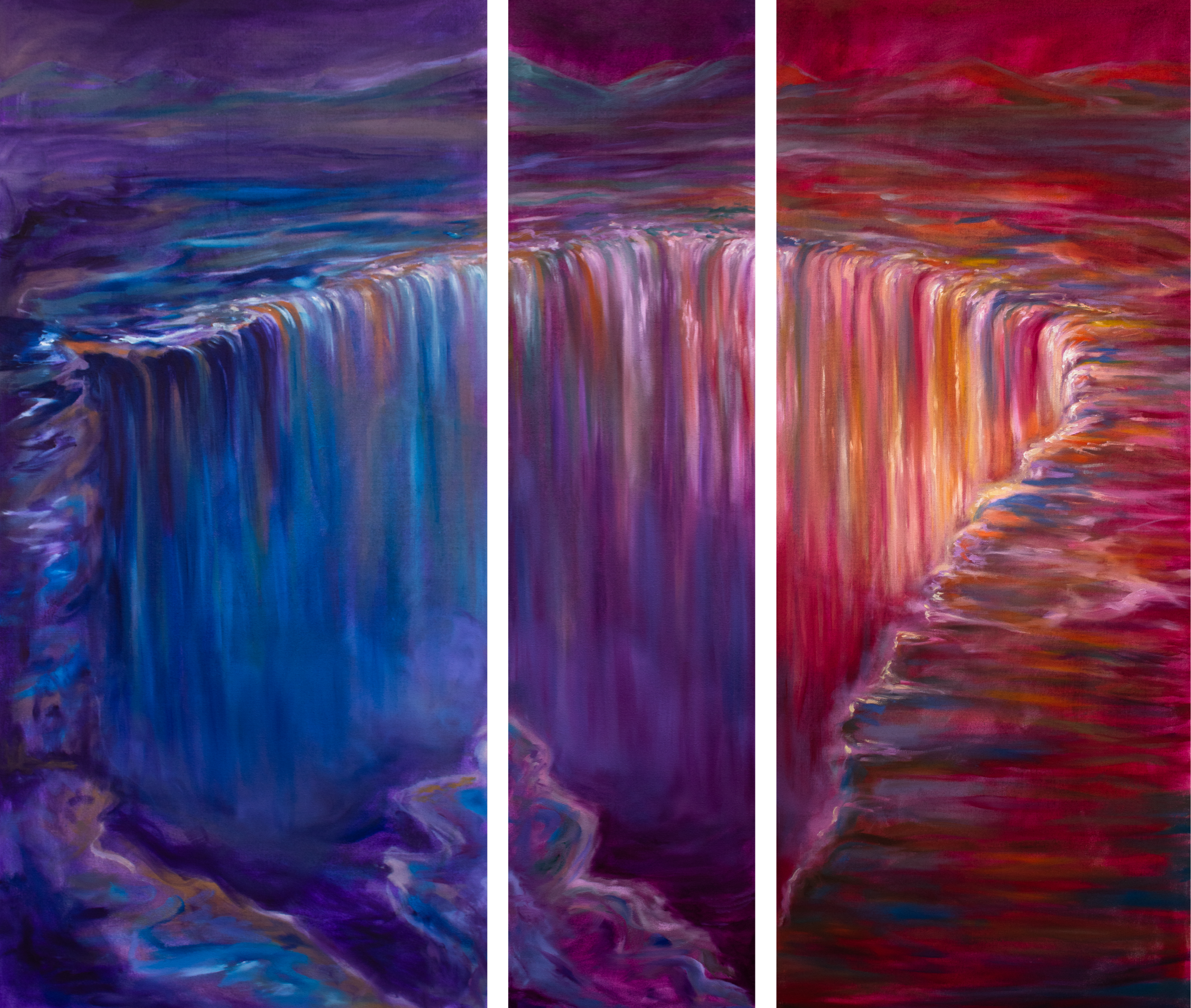 misty | 48" x 32", 48" x 11.5", 48" x 19.5" (48" x 63" combined) oil on canvas, 2025