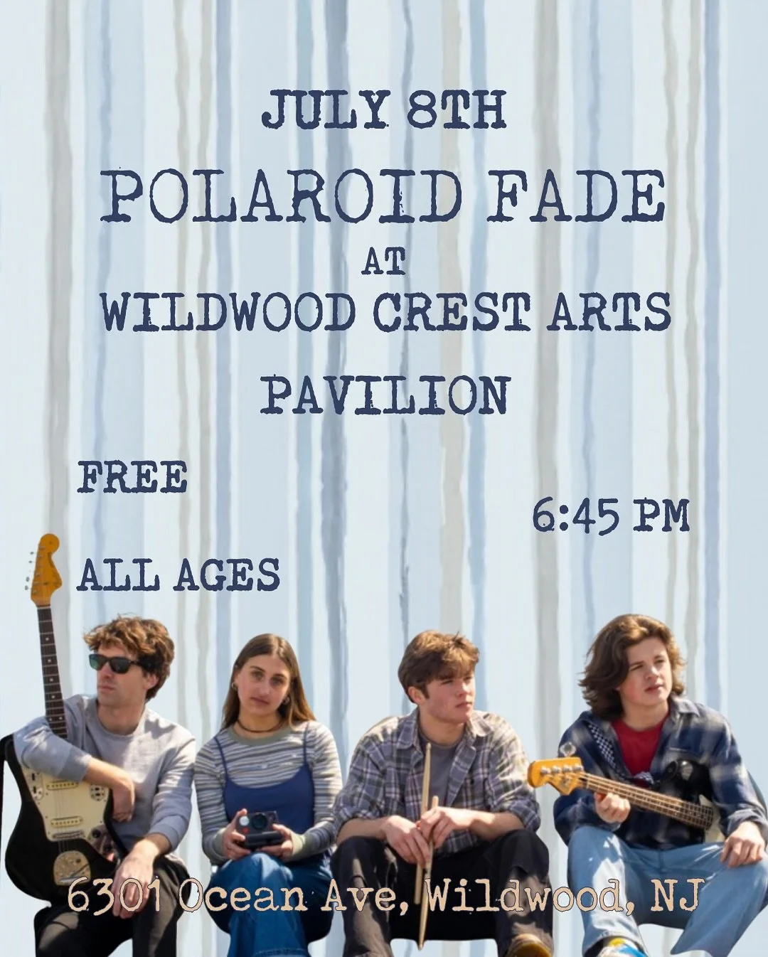 Come and hangout THIS TUESDAY July 8th at the Wildwood Crest Arts Pavilion!!! Bring beach chairs, beach towels, and some snacks and get comfy! It&rsquo;ll be a super laid back night, and we might even be playing a BRAND NEW SONG!!!! We hope to see yo