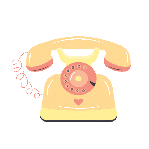 Cartoon of a vintage rotary telephone with a heart symbol on the base, in pastel yellow and pink colors.