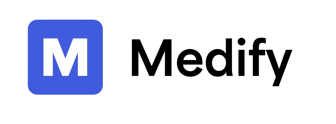 Medify logo with a white letter 'M' inside a blue square and the word 'Medify' written in black next to it.