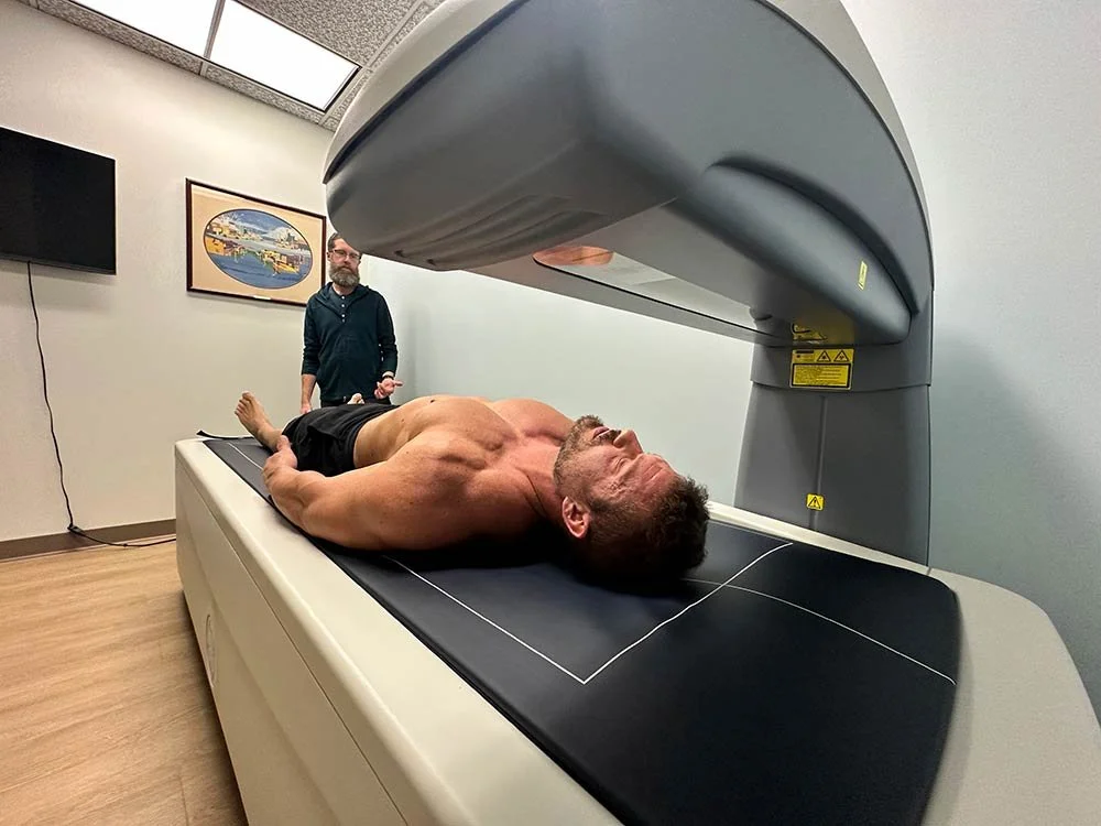 Young woman during DEXA scan in Anchorage, Alaska