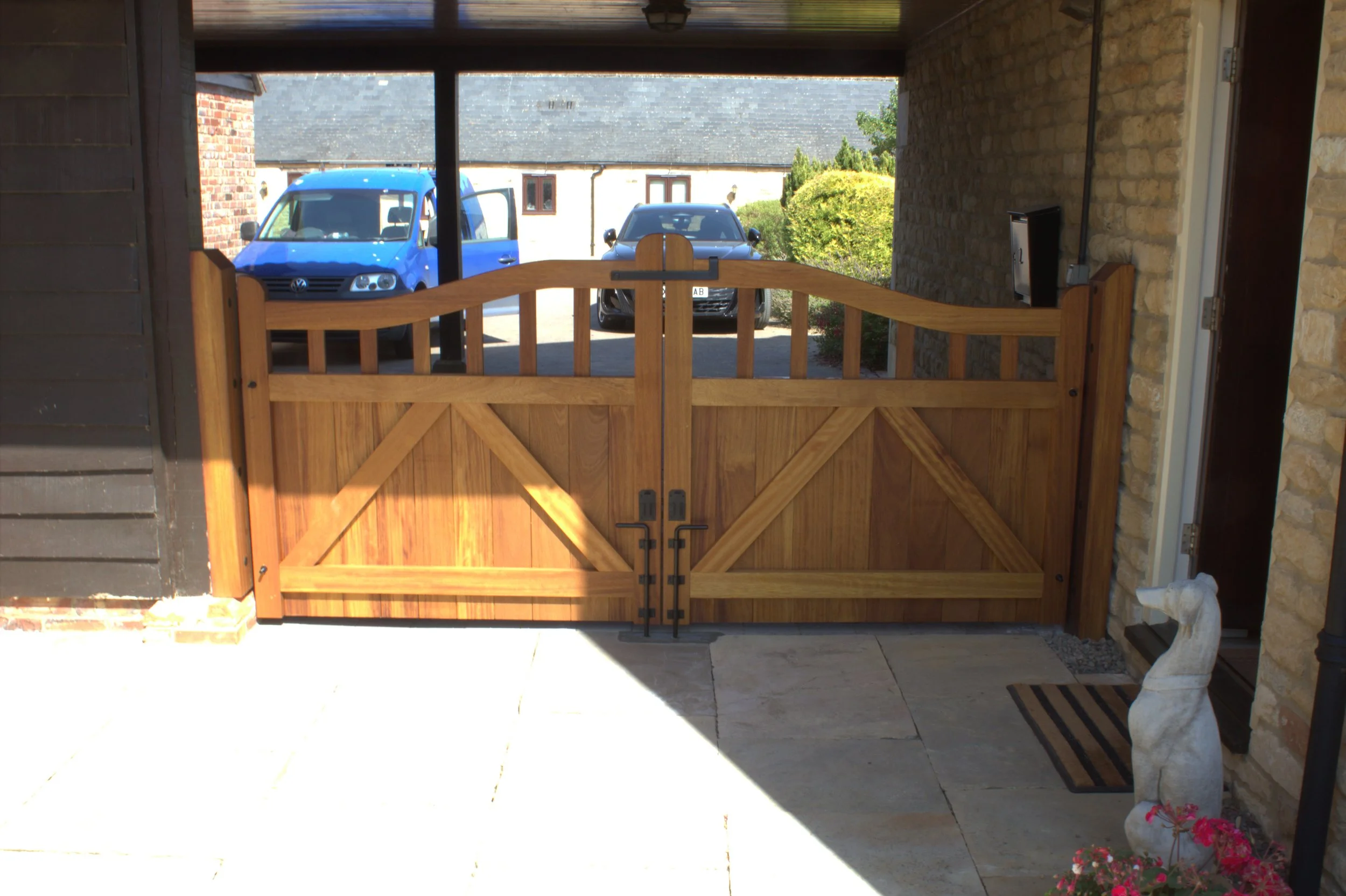 Hardwood Swan Neck curved Top Driveway Gates - Spindles - Tongue & Groove - 'Swan Neck'